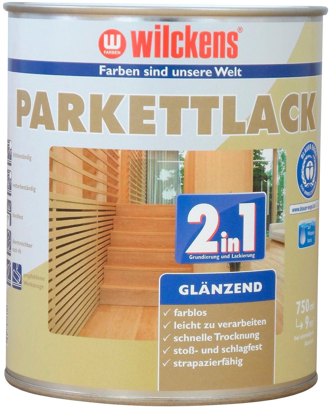 Wilckens Farben Parkettlack glänzend, Parkettlack umweltfreundlich und Treppen- 2in1