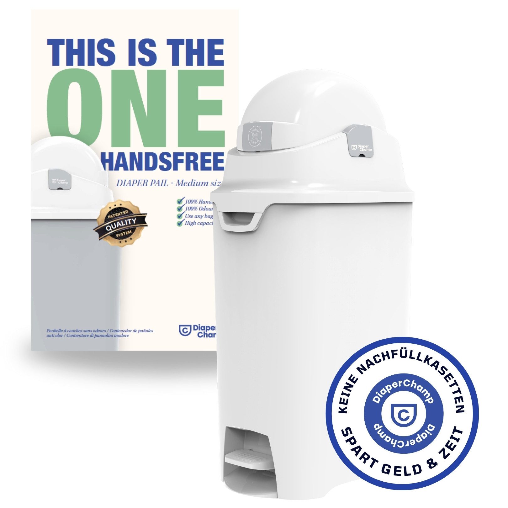 Diaper Champ Windeleimer Diaper Champ ONE Medium Handsfree Windeleimer mit Pedal geruchsdicht