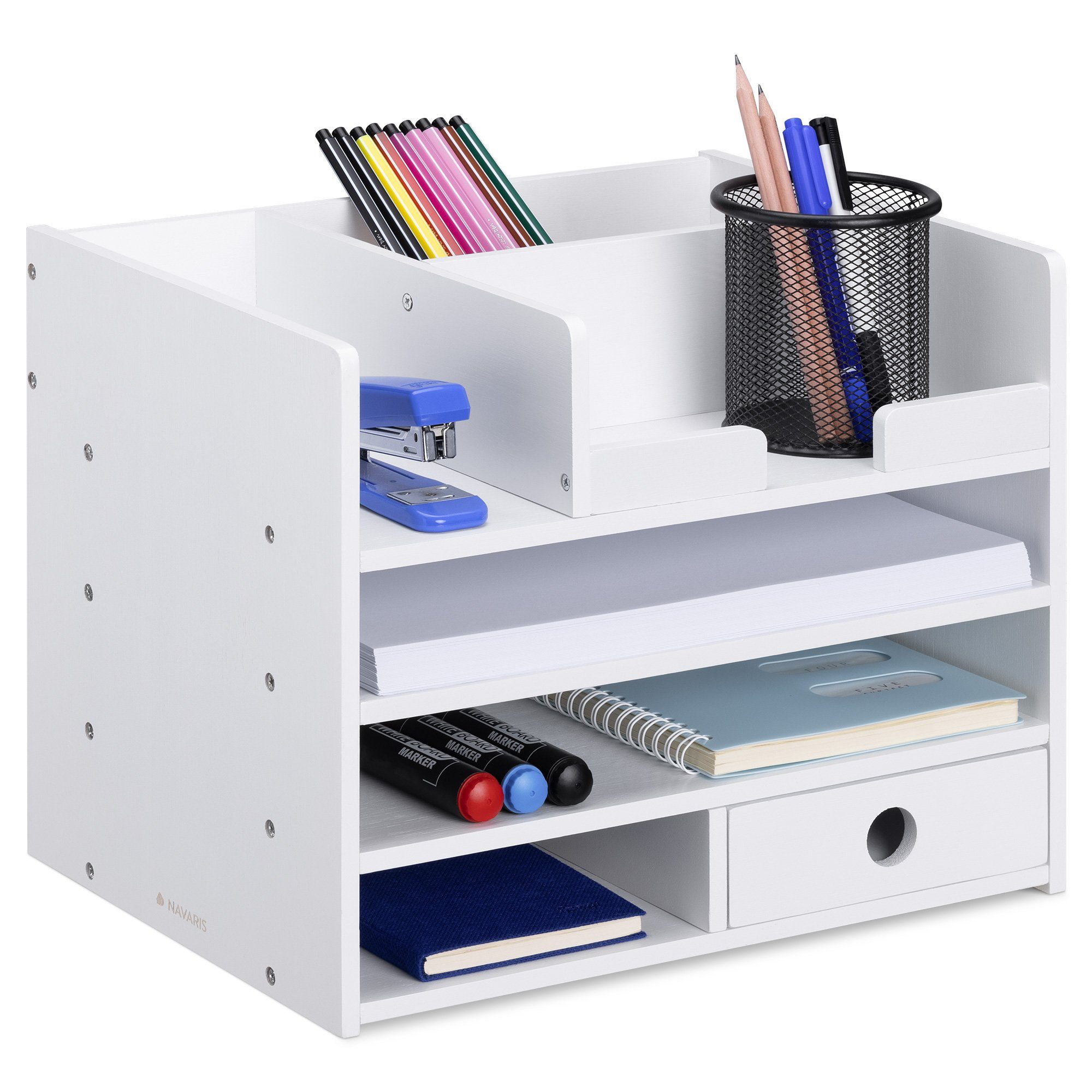 Navaris Organizer, Schreibtisch Ablage aus Bambus - 33x24x26cm  Ordnungssystem Briefablage aus Holz - für Tisch Büro Schreibtisch - leicht  zu reinigen