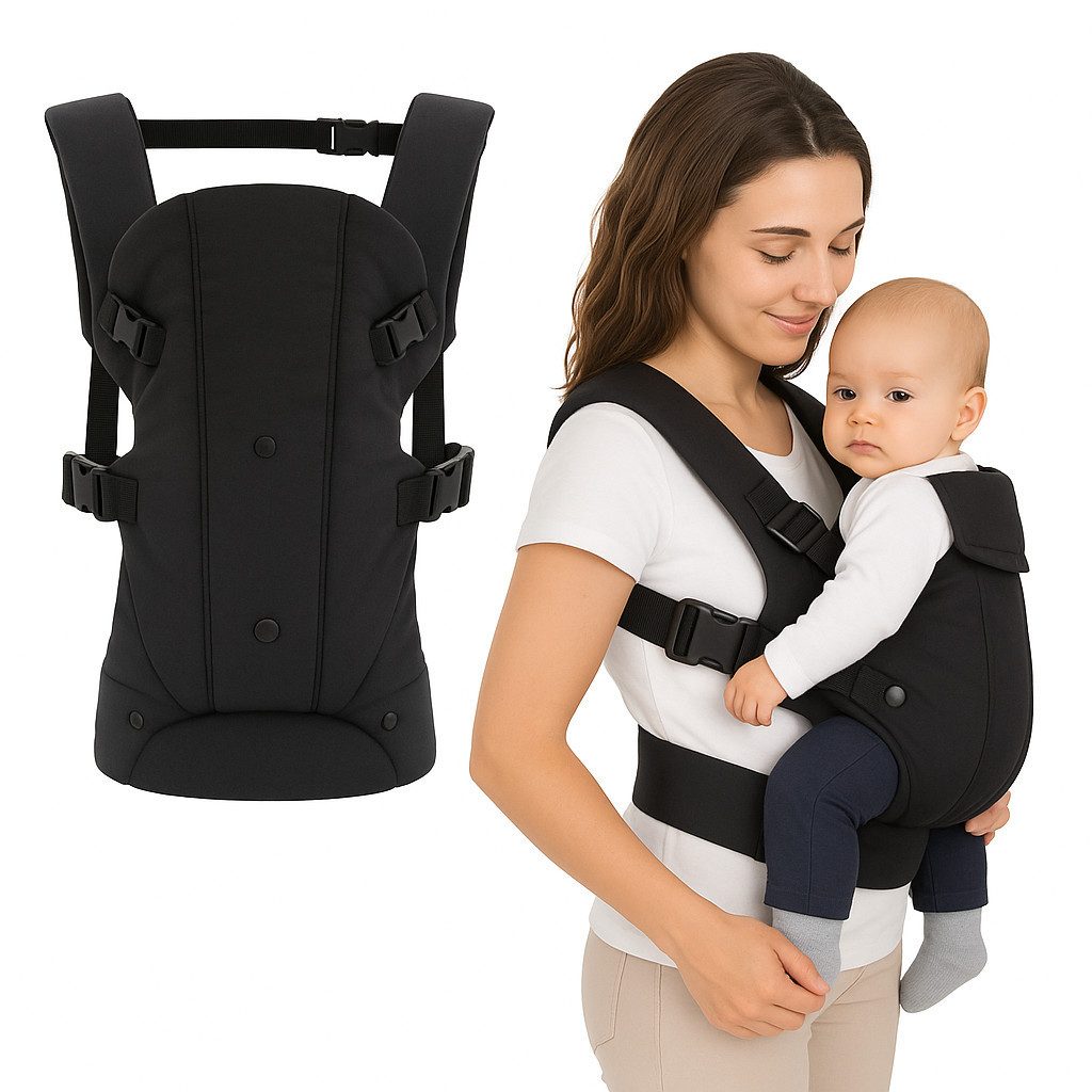 Fillikid Babytrage Walk 4in1 - Schwarz, Kindertrage Bauchtrage Rückentrage für Babys & Kleinkinder (3,5-15 kg)