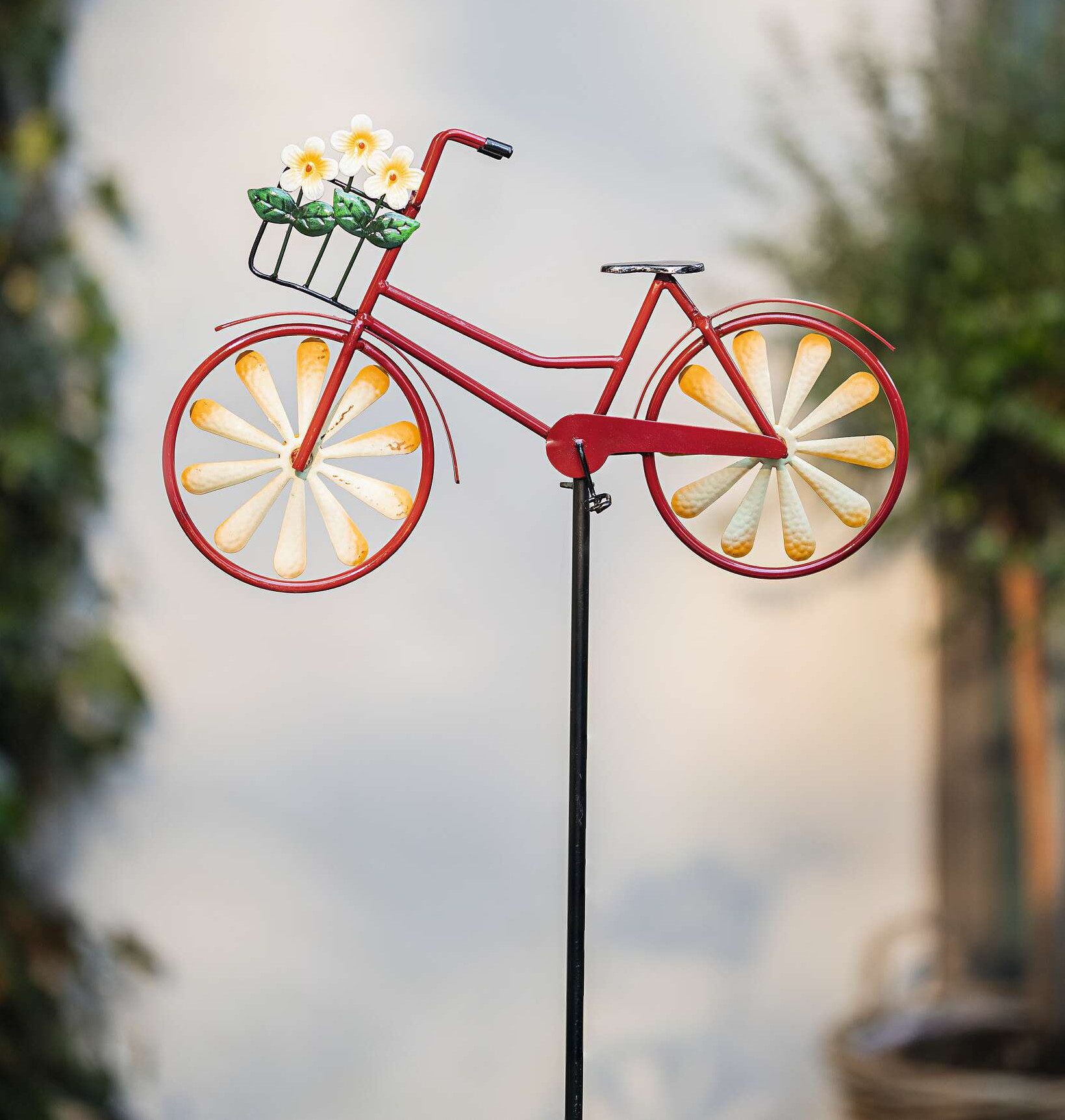 Dekoleidenschaft Gartenstecker "Fahrrad" aus Metall bunt fluoreszierend, Dekostecker groß, Gartendeko 42 x 117 cm hoch, Outdoor Deko Stecker, Metalldeko für Außen