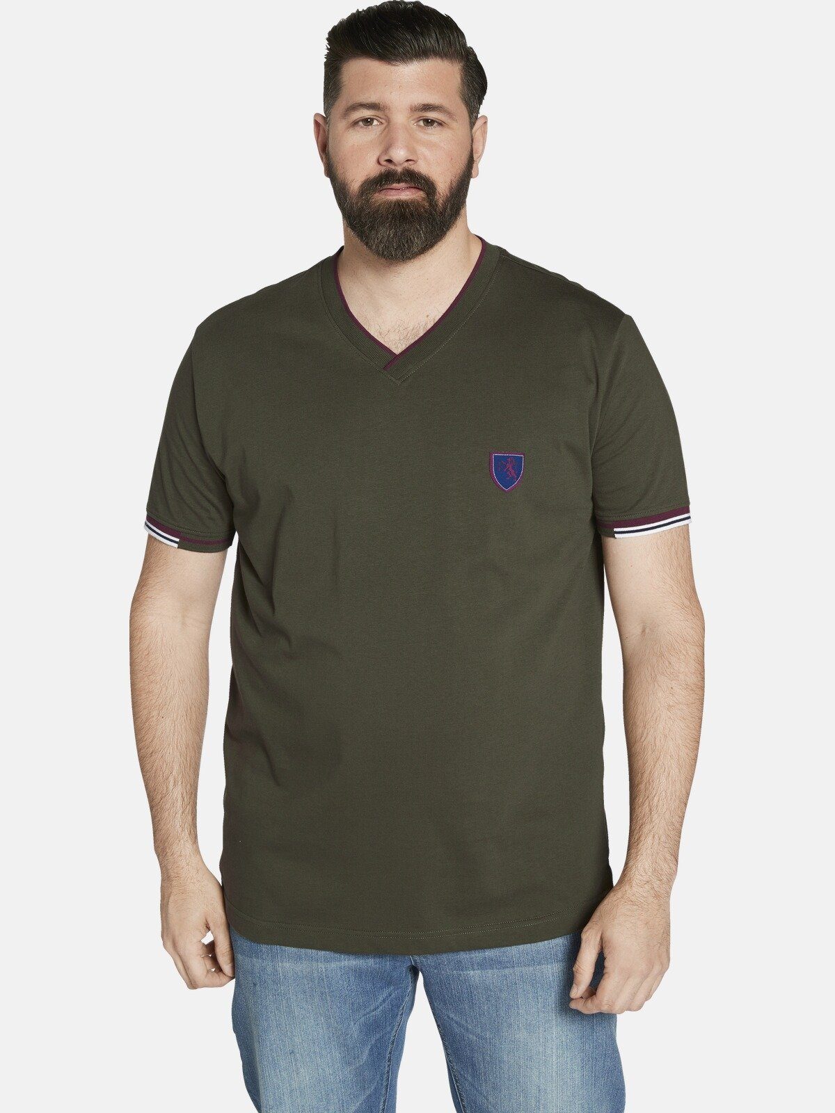 Charles Colby T-Shirt EARL EWAN, V-Ausschnitt im Rippstrick khaki