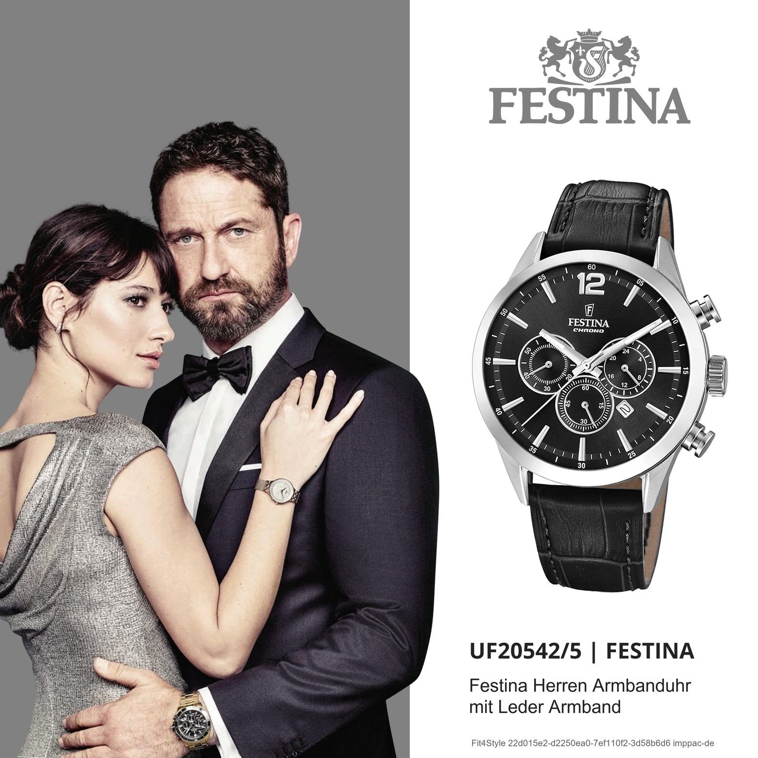 Festina Chronograph Herren (ca. Lederarmband, Gehäuse, Herrenuhr rundes Fashion-S mit Festina groß F20542/5, Leder 44mm), Uhr