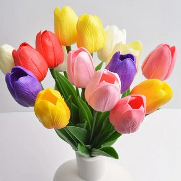 Kunstblumenstrauß 12 Stück künstliche Tulpen Strauß Tulpe, Deggelbam, Seidenblumen Tulpe - Sehen aus wie echt