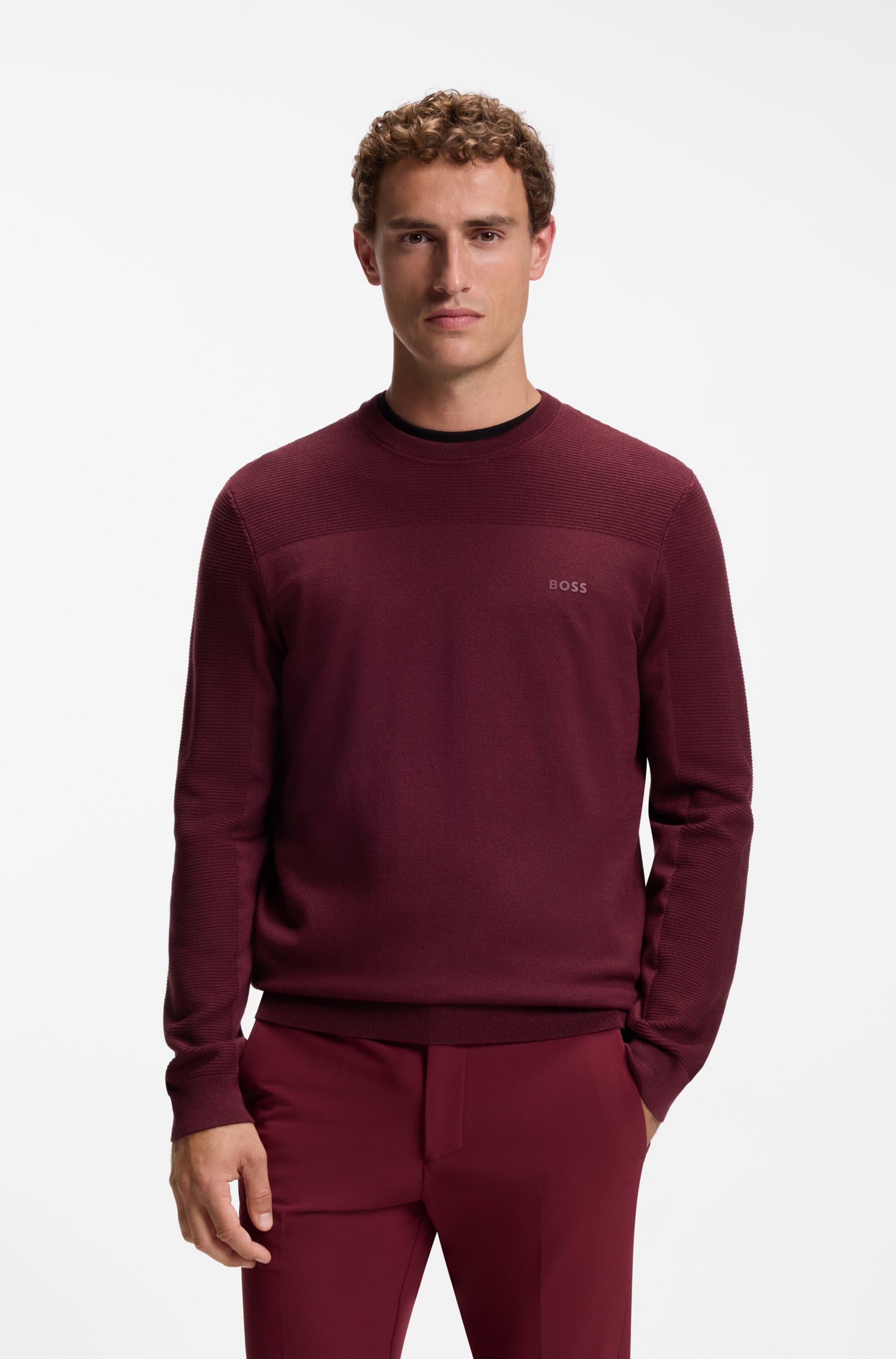 BOSS GREEN Strickpullover KN Momentum-X CN Rundhalsausschnitt, Regular Fit, kontrast HD-Logo