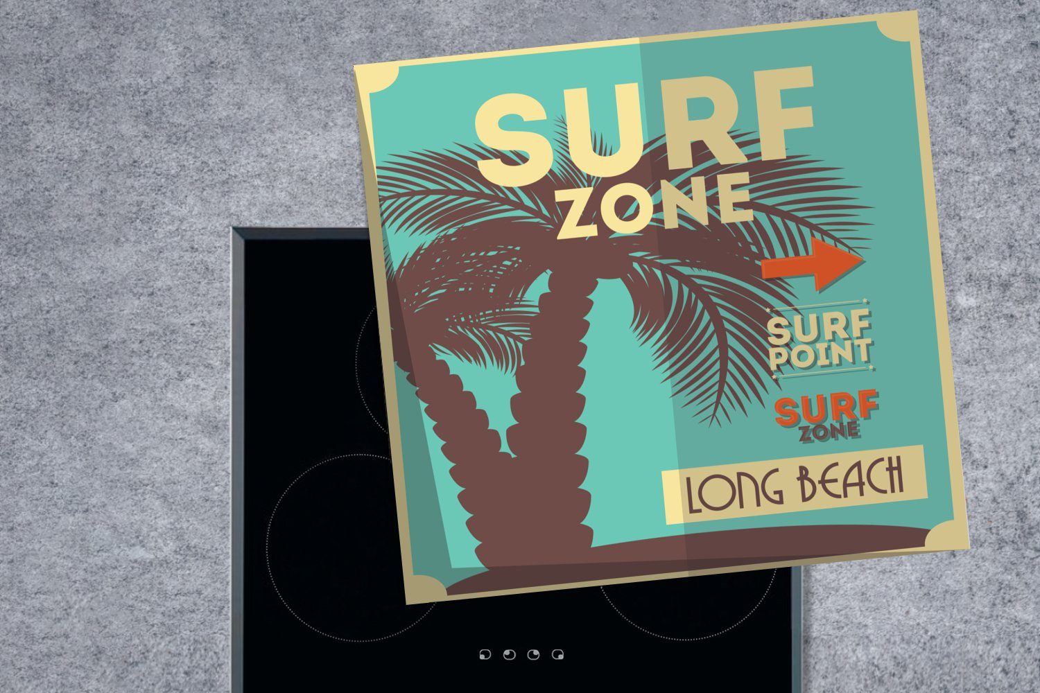 MuchoWow Surfzone (1 tlg), Arbeitsplatte türkisem mit für Hintergrund, Illustration 78x78 Vinyl, cm, Ceranfeldabdeckung, küche Herdblende-/Abdeckplatte