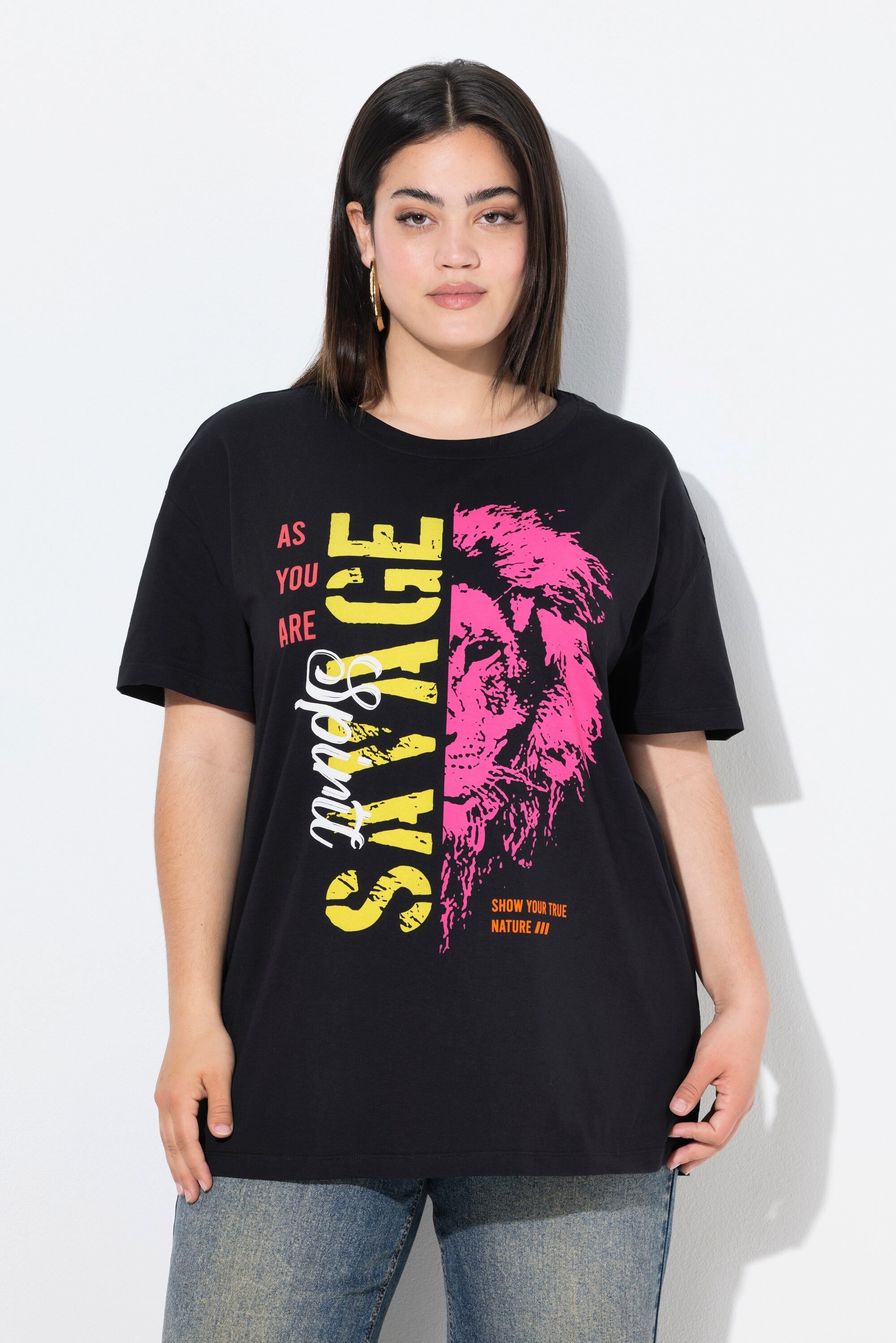 T-Shirt T-Shirt Boxy Fit Statement/Tigerkopf Motiv