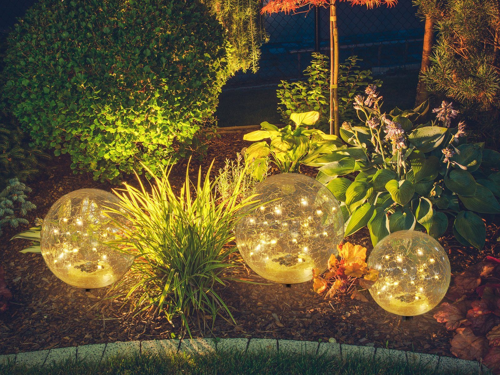 meineWunschleuchte LED Solarleuchte, 3er Set Leuchtkugeln, Garten