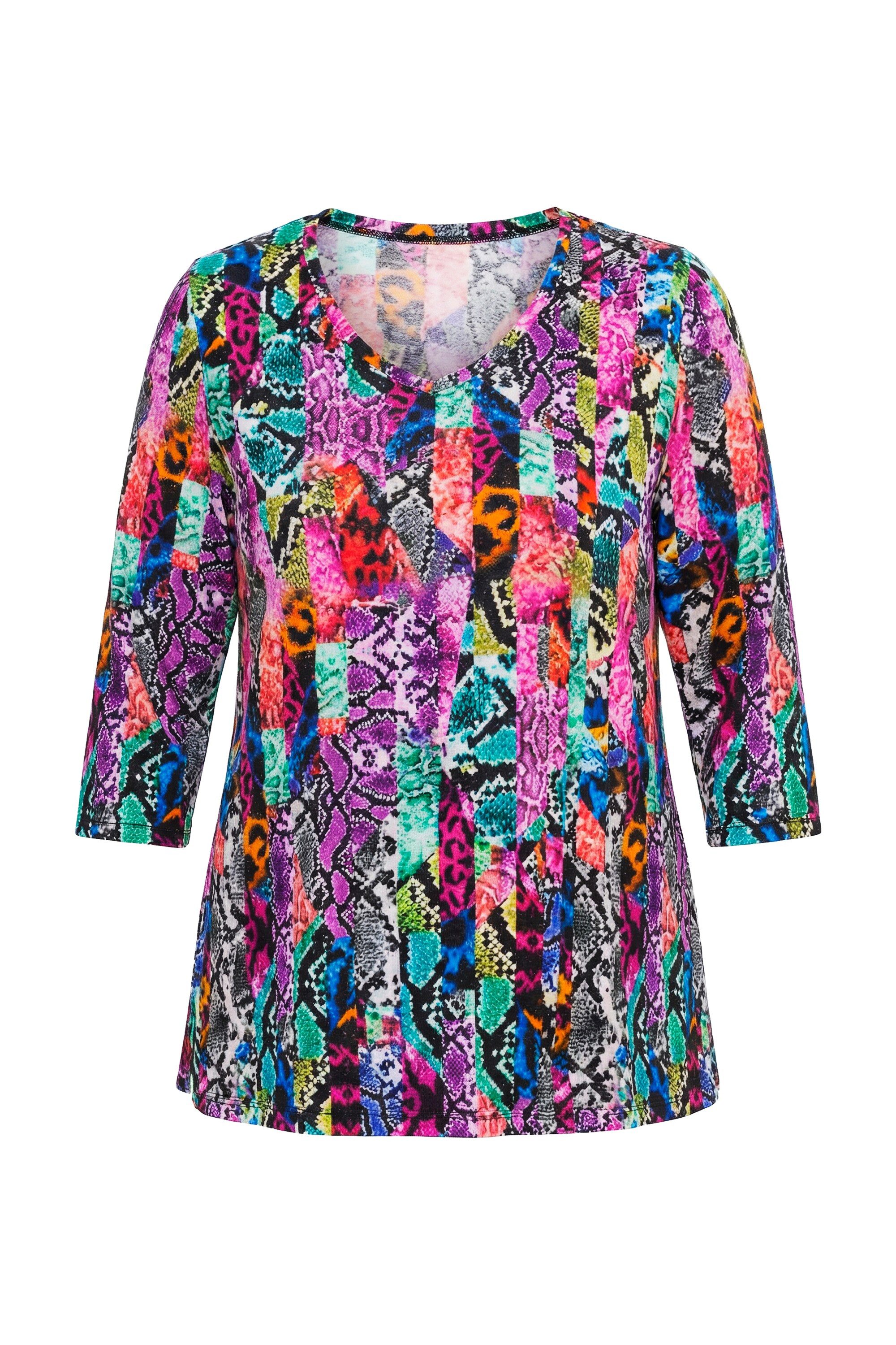 Ulla Popken Longshirt Shirt Schlangenmuster V-Ausschnitt 3/4-Arm
