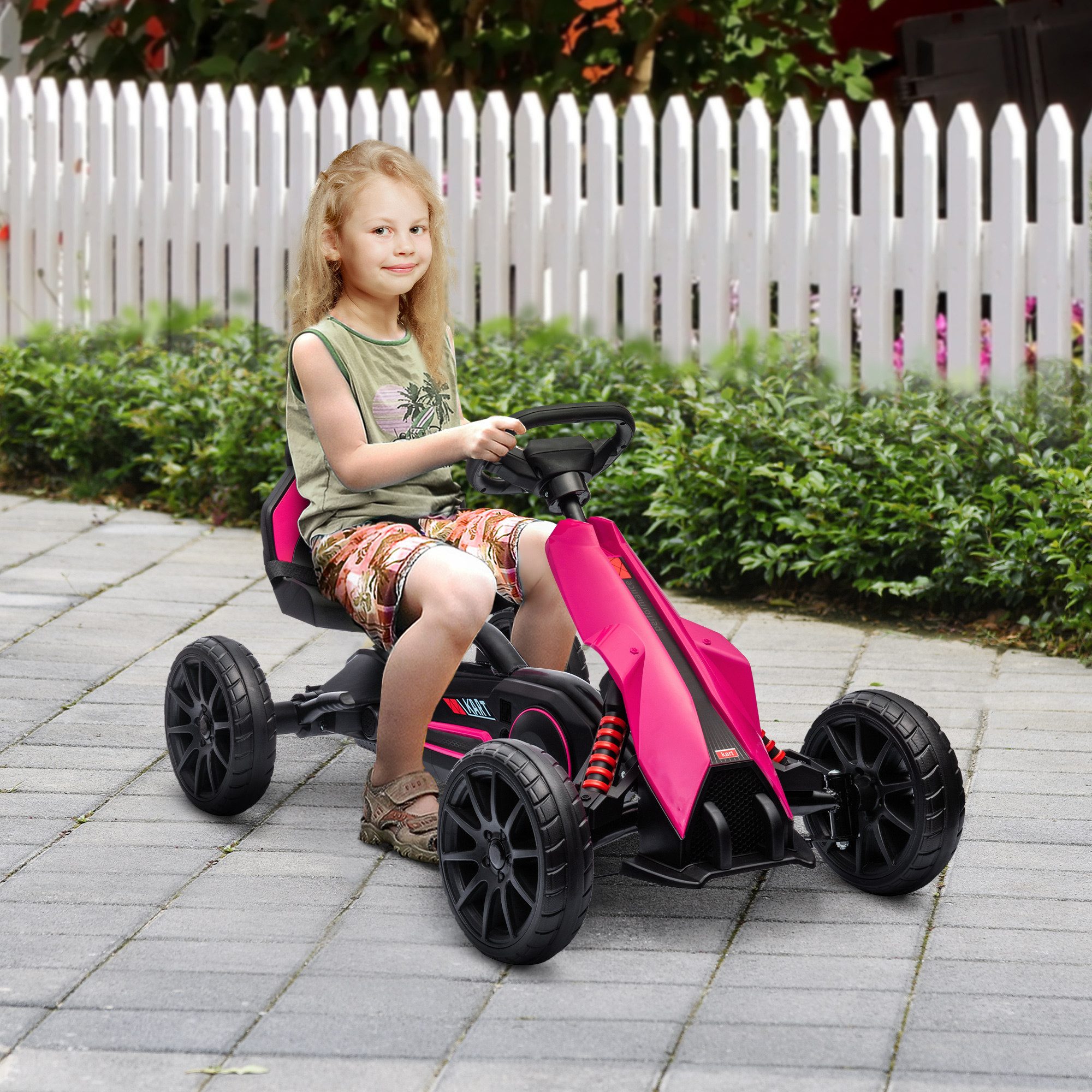 HOMCOM Go-Kart Kinderfahrzeug mit verstellbarem Sitz, Tretfahrzeug, für Kinder, Rosa