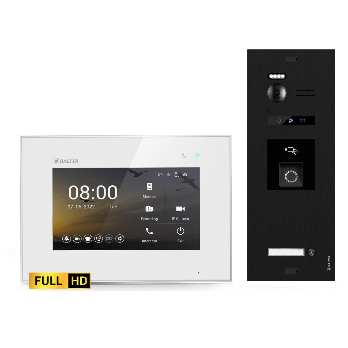 Balter Video-Türsprechanlage BALTER HD Türsprechanlage mit Fingerprint 1-Familienhaus Schwarz Weiß (Set, 1-Familienhaus, Komplettset, Full HD 175° Kamera, Fingerprint, RFID)