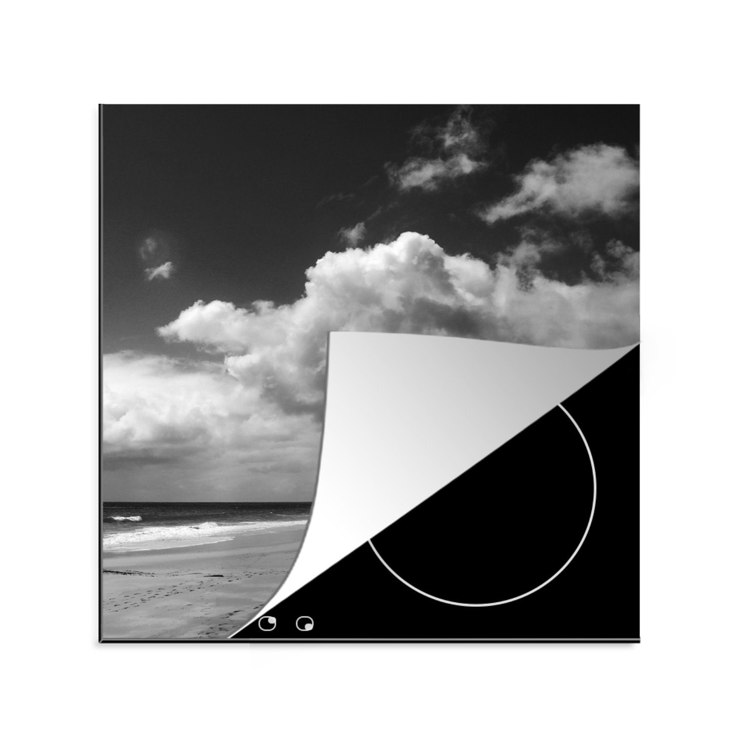 MuchoWow Herdblende-/Abdeckplatte Wolken - Schwarz - Weiß - Madeira, Vinyl, (1 tlg), 78x78 cm, Ceranfeldabdeckung, Arbeitsplatte für küche
