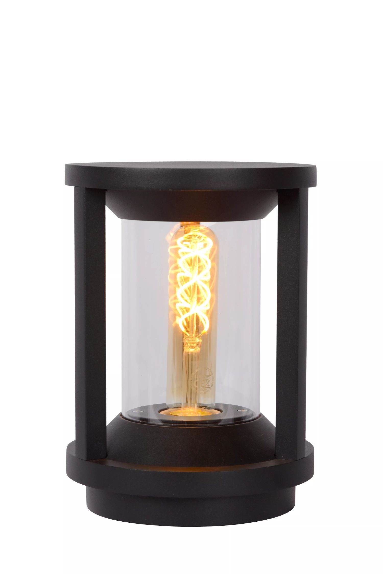 Licht-Erlebnisse Sockelleuchte EZRA, ohne Leuchtmittel, Aluminium 22 cm hoch IP65 Schwarz E27 rund