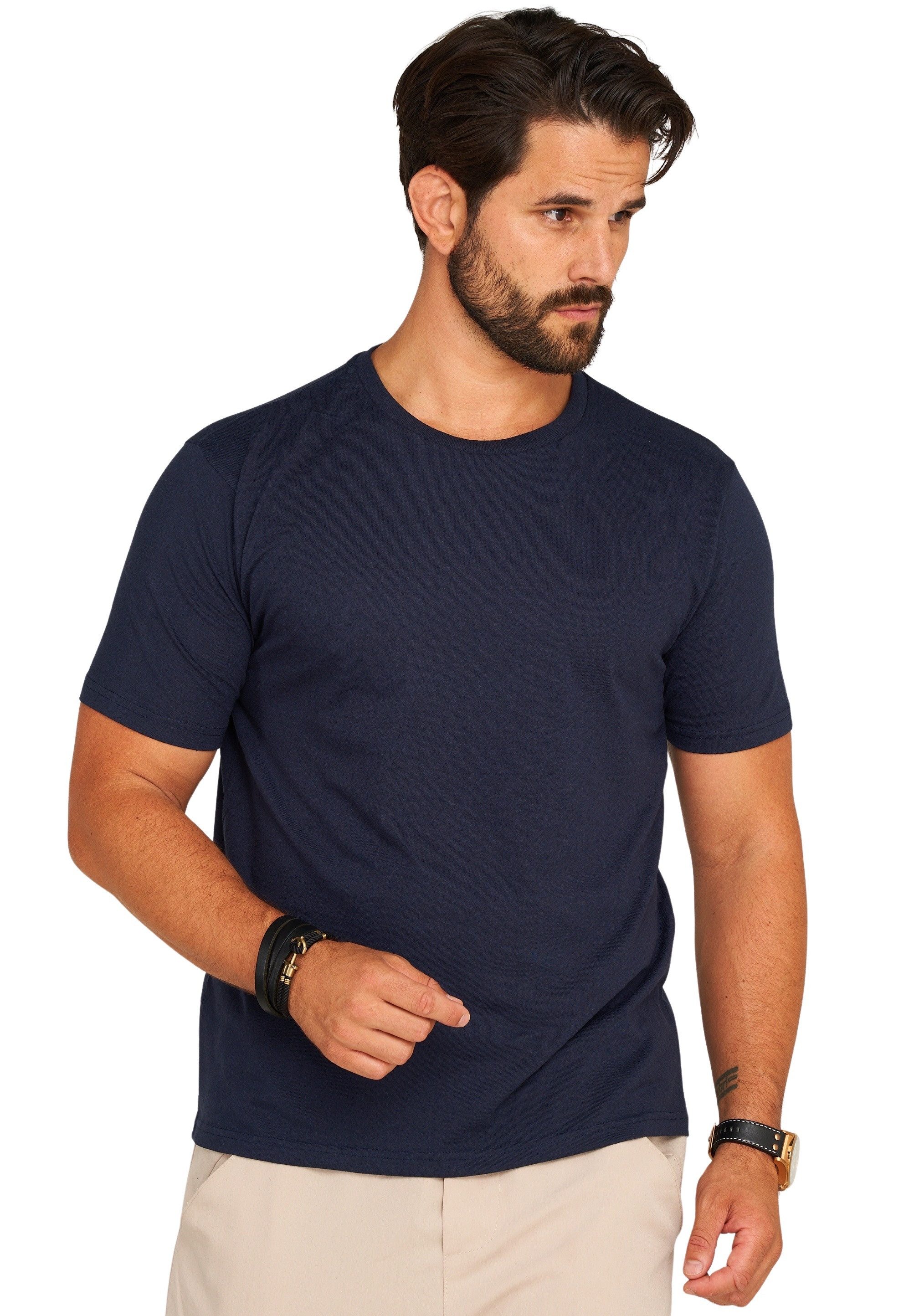 DAILY COTTON T-Shirt BASETEEO (Packung, 3er-Pack) Herren Basic Kurzarm Rundhals Shirt Crew-Neck O-Ausschnitt