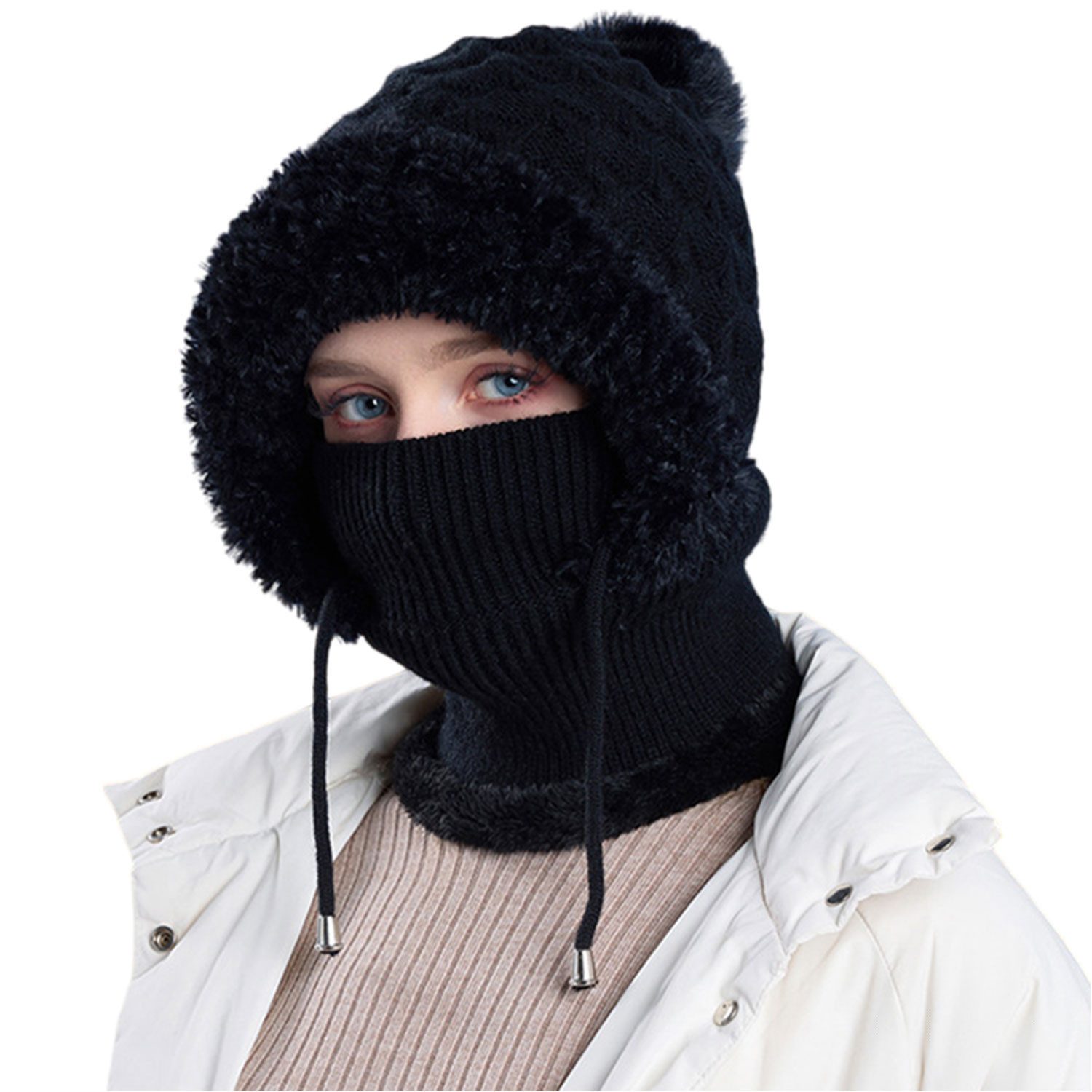 Refttenw Sturmhaube Damen Wintermütze mit Schal und Gesichtsmaske,Warm Gefütterte