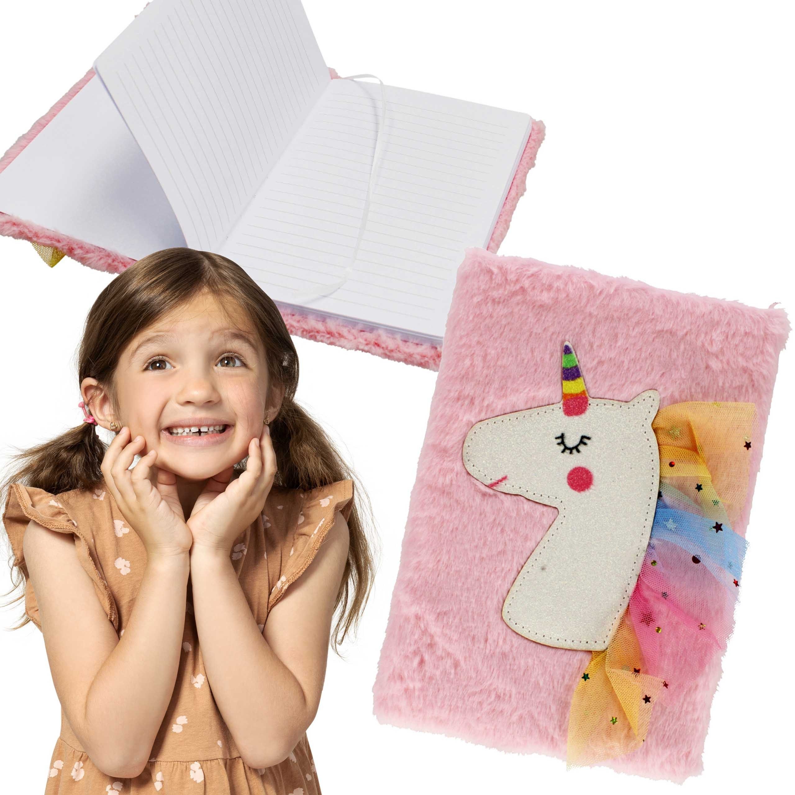 Sarcia.eu Notizbuch Einhorn Plüsch-Tagebuch/Notizbuch pastellrosa A5, liniert