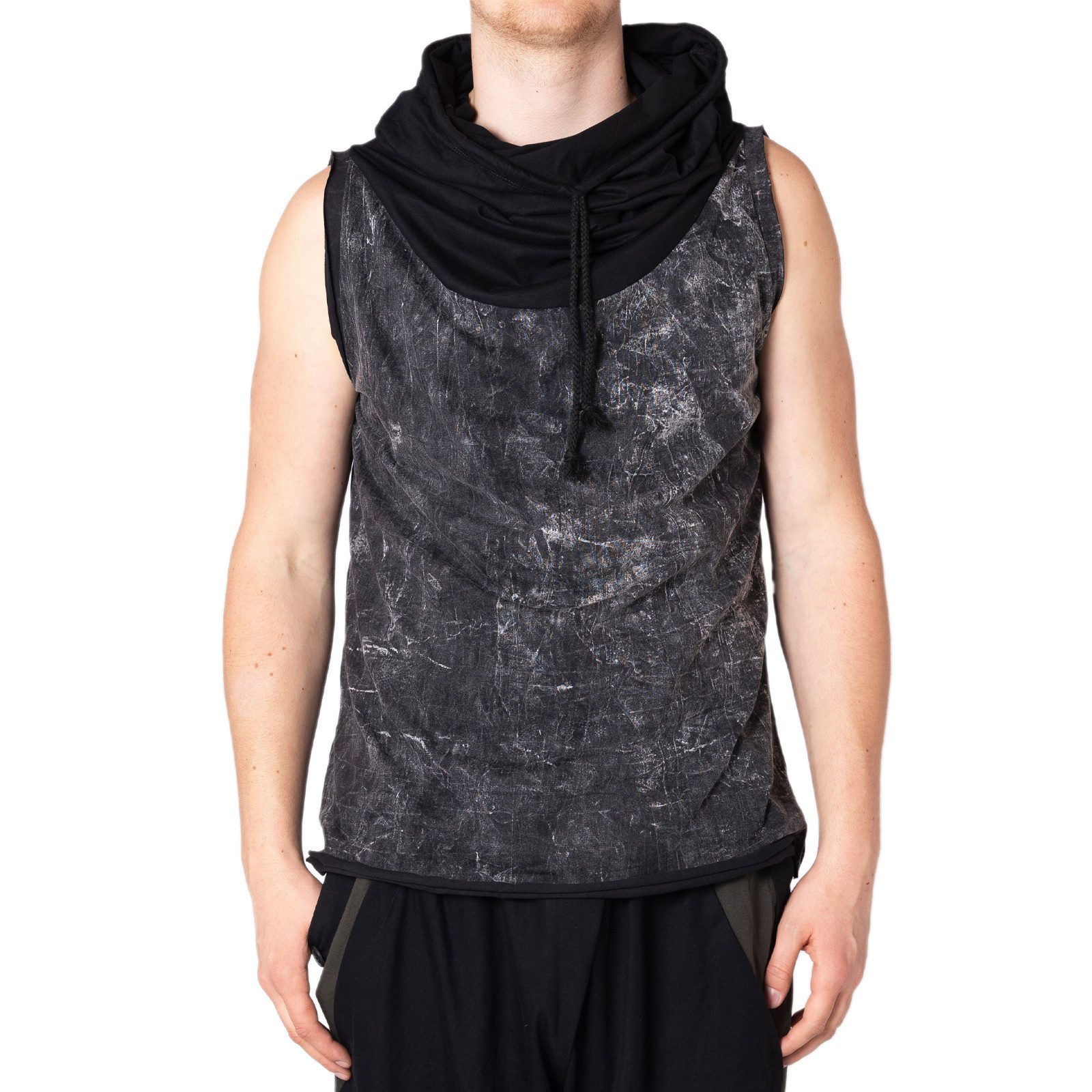 PANASIAM T-Shirt Trainingsshirt aus 100% Baumwolle ärmellos mit Kapuze Urban Tanktop Muskelshirt Kapuzenpullover mit Tunnelzug Hooded T-Shirt für Gym Sport