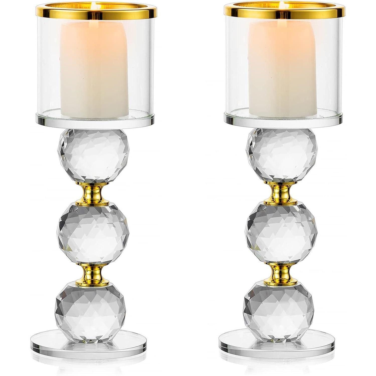 LuxusKollektion Kerzenständer Kerzenständer Kristall Glas Set Stabkerze Extra Groß x 2 Gold