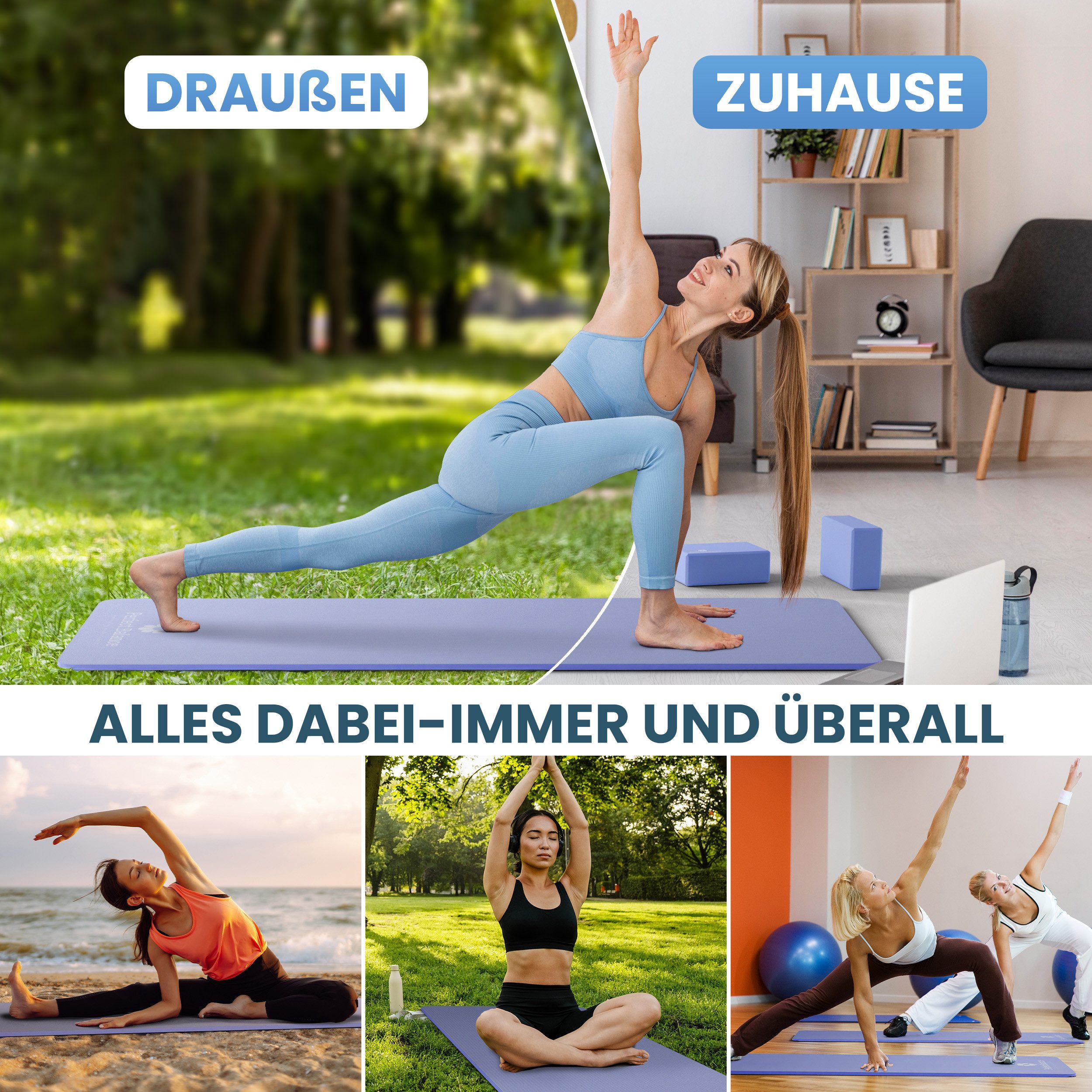Perfect Balance Yogamatte Yoga Matten Set mit Retro-Baumwolltasche und 2 Blöcken