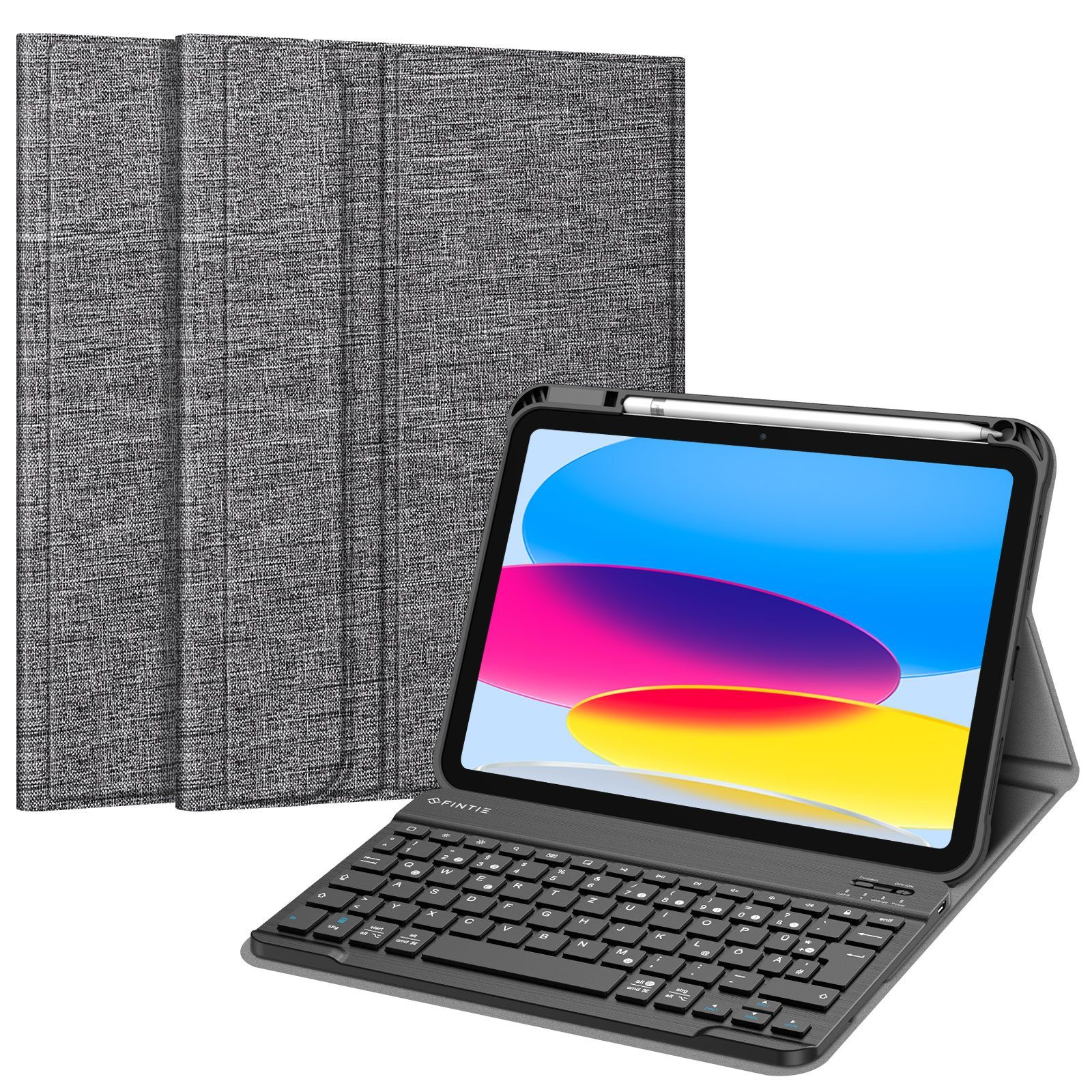 Fintie Tablet-Hülle für iPad 11. Generation 11" 2025(A16), iPad 10. Generation 2022 10.9", Case mit Pencil Halter, magnetisch Abnehmbarer Tastatur(QWERTZ Layout)