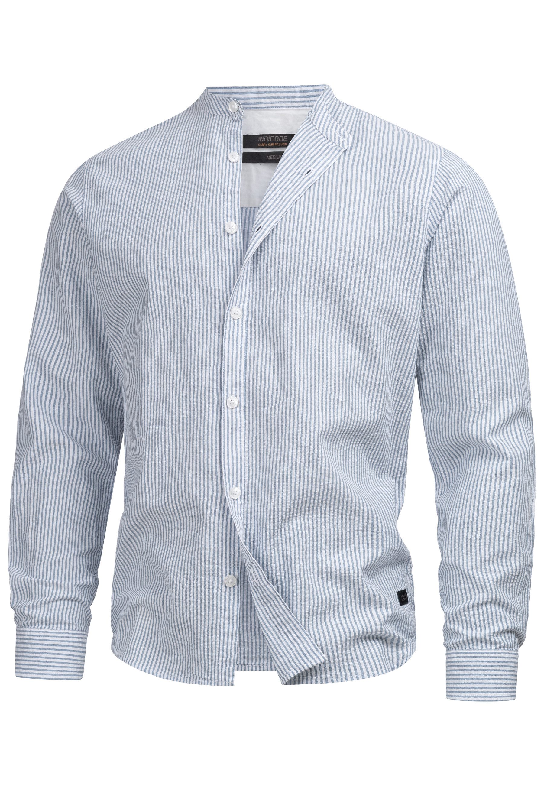 Indicode Langarmhemd Herren INCari Herrenhemd Langarm mit kurzem Stehkragen günstig online kaufen