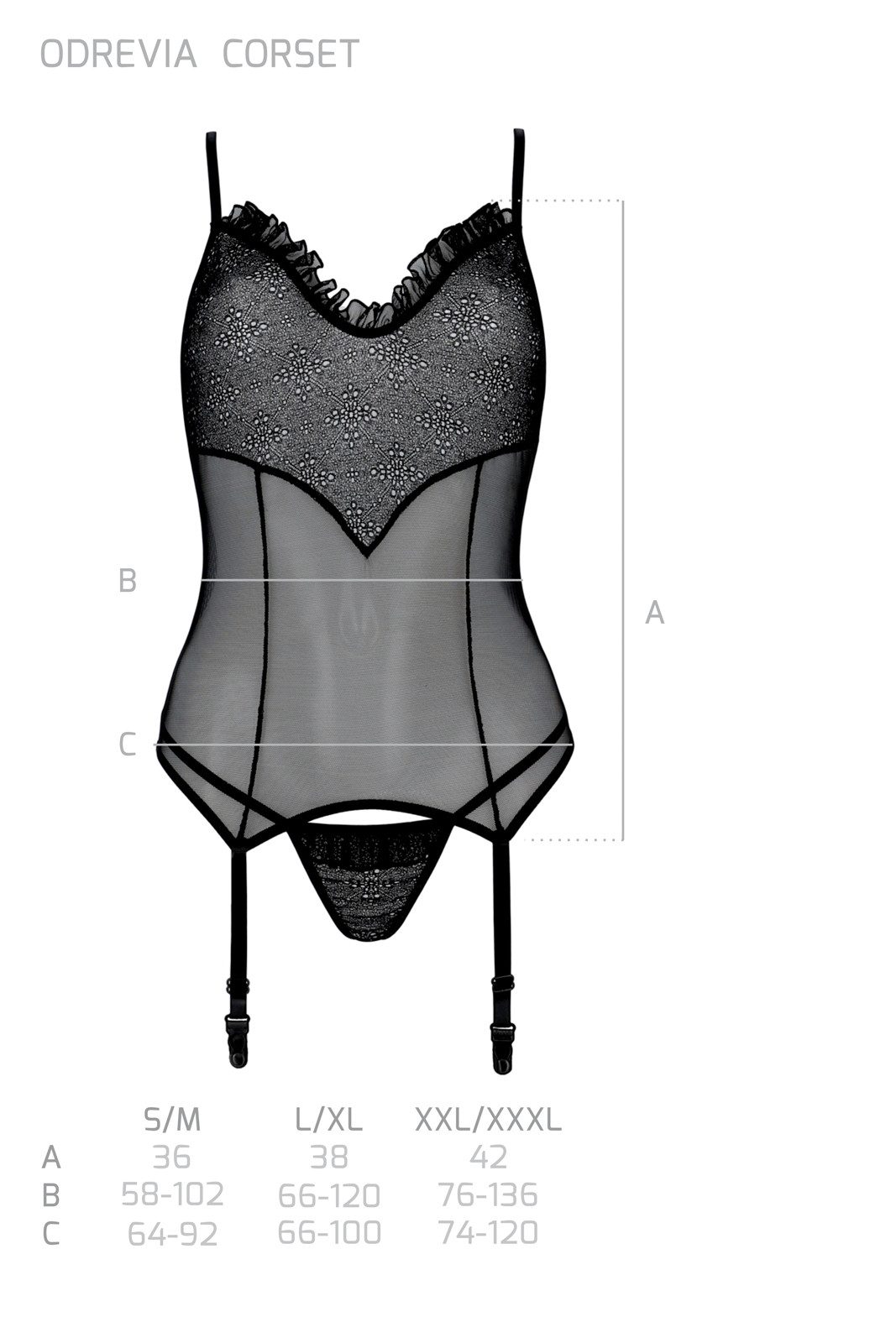 Avanua Corsage Corsage Odrevia schwarz mit String transparent (Set)