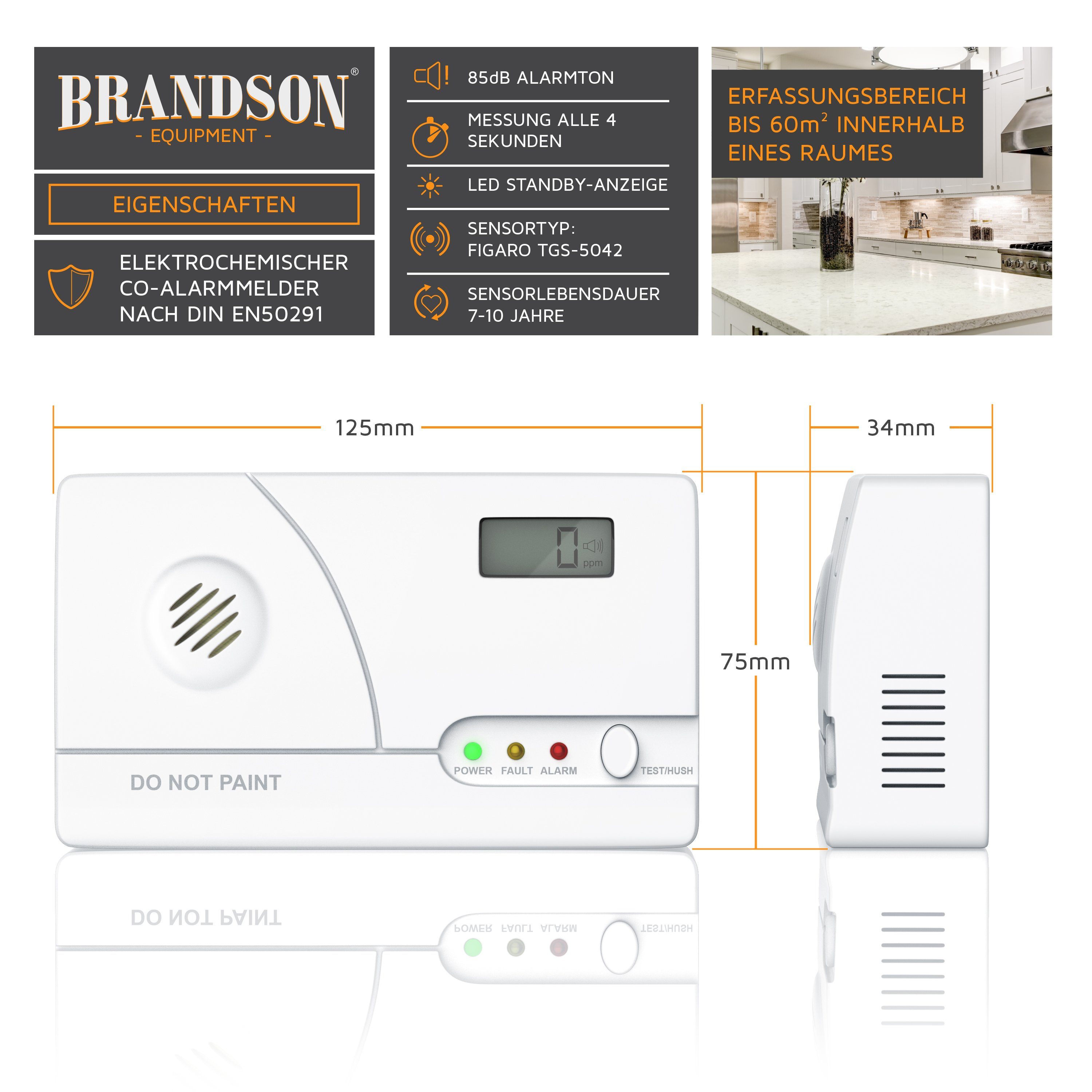 Brandson Kohlenmonoxidmelder mit LCD-Display - CO Melder mit Figaro-Gassensor CO-Melder (mit Langzeitmessung und Alarm, für Wohnung, Haus und Camping) – Bild 5 von 5