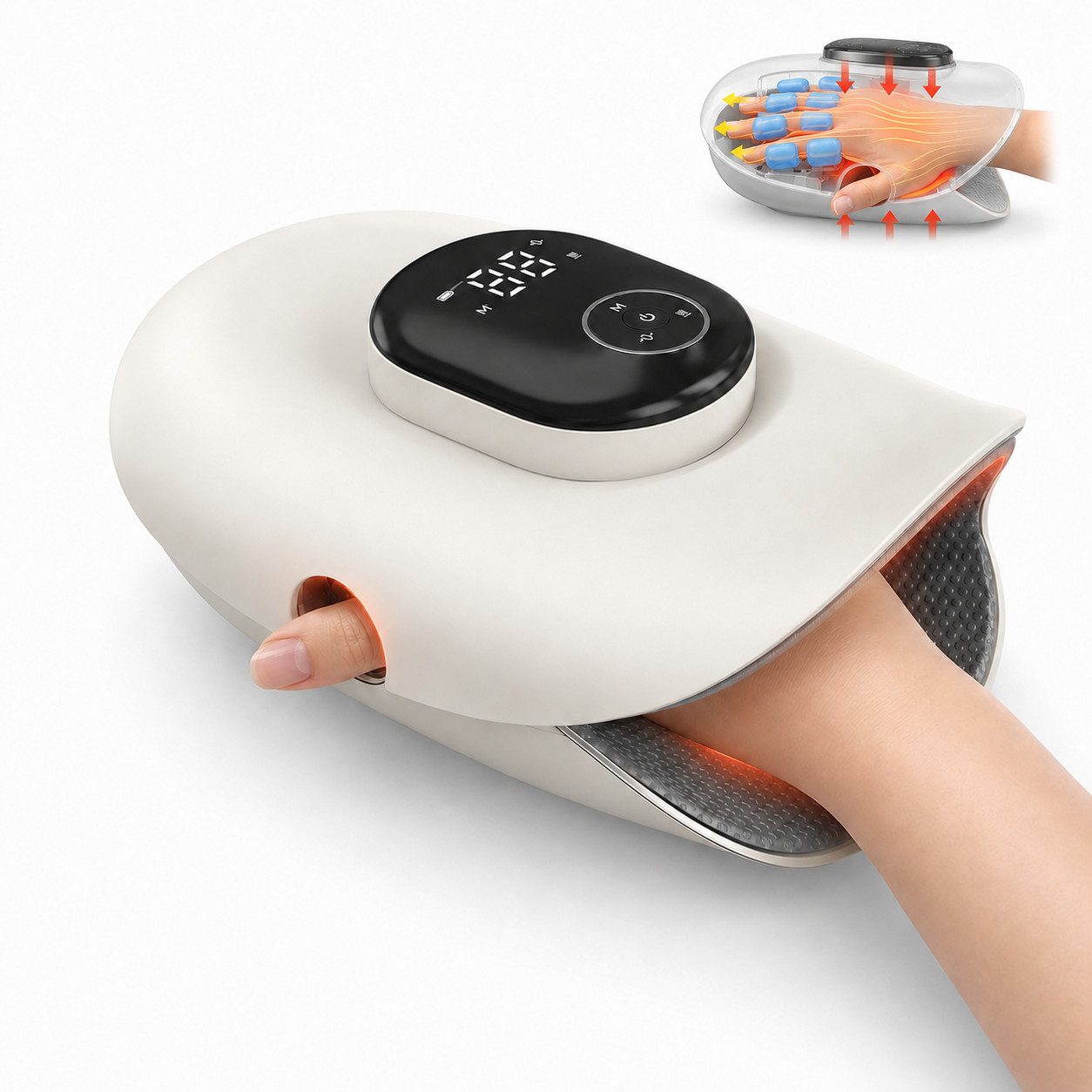 pedete Massagegerät Handmassagegerät mit Wärme & Kompression Elektrischer Handmassager, Kabelloser Hand Massager Schmerzlinderung für Finger, 4 Programme, 5 Druckstufen Schmerzlinderung & Entspannung, Arthrose Handschuhe,Geschenk für Frauen und Männer für Zuhause/Büro