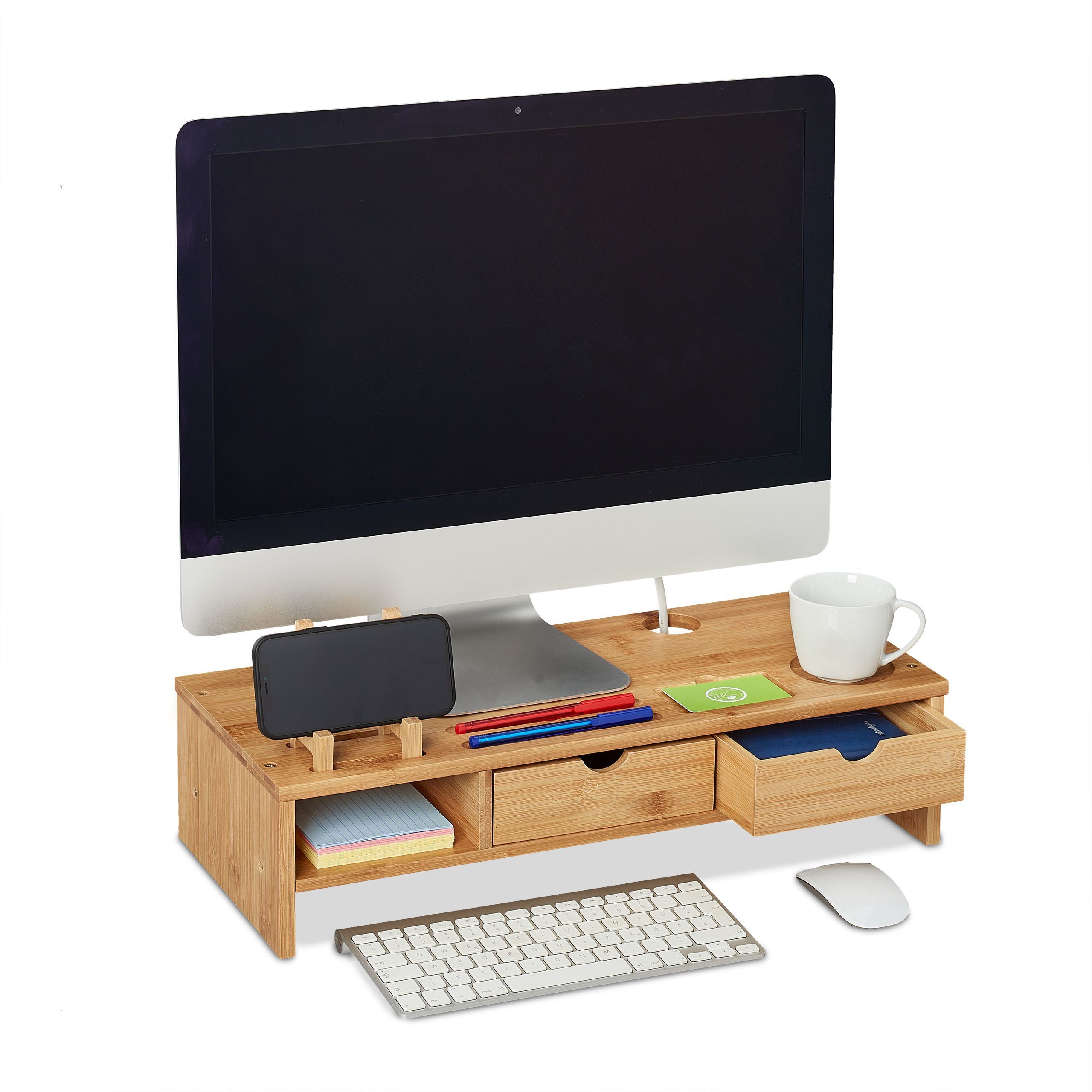 relaxdays Monitorständer aus Bambus, (bis 24.4 Zoll, 1-tlg)