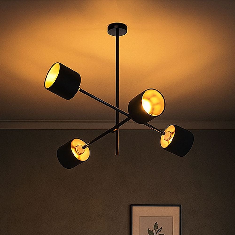 WOFI Deckenleuchte, Leuchtmittel nicht inklusive, Pendelleuchte Hängelampe Deckenlampe Metall Stoff 4 Flammig