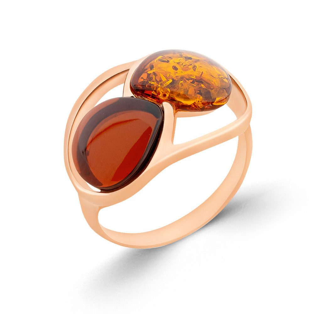S&A Jewellery Design Silberring Damenring vergoldet aus 925 Silber (Set, 1-tlg), mit Kirsch- und Cognacbernstein Sterling Silber Silberschmuck