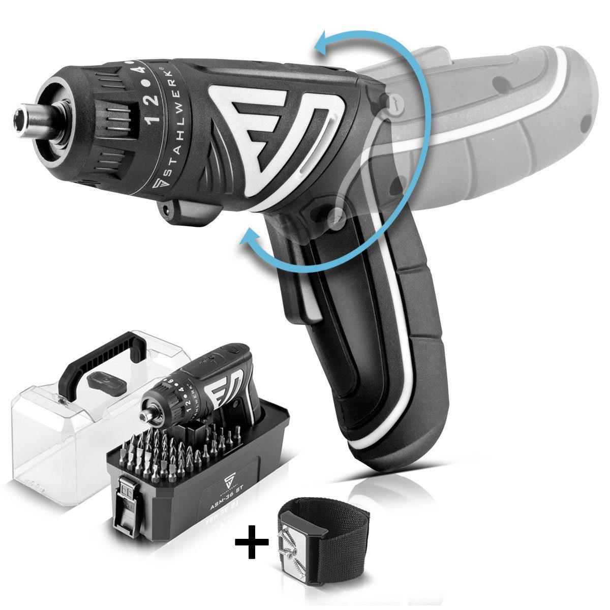 STAHLWERK Akku-Schrauber Akkuschrauber ASM-36 ST knickbarer Schraubendreher,  (Komplett-Set, 4-tlg)