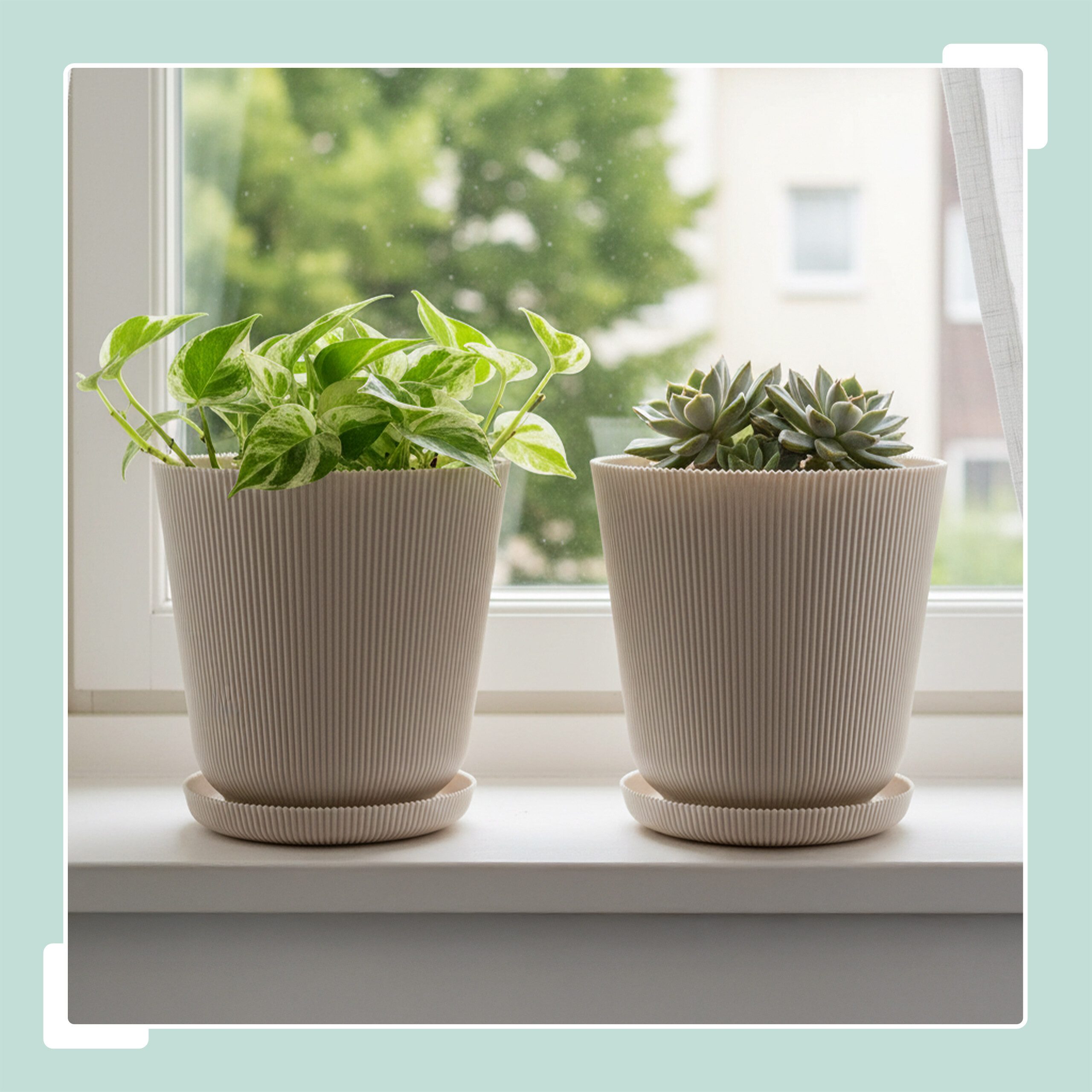 relaxdays Blumentopf mit Untersetzer 2er Set, Beige