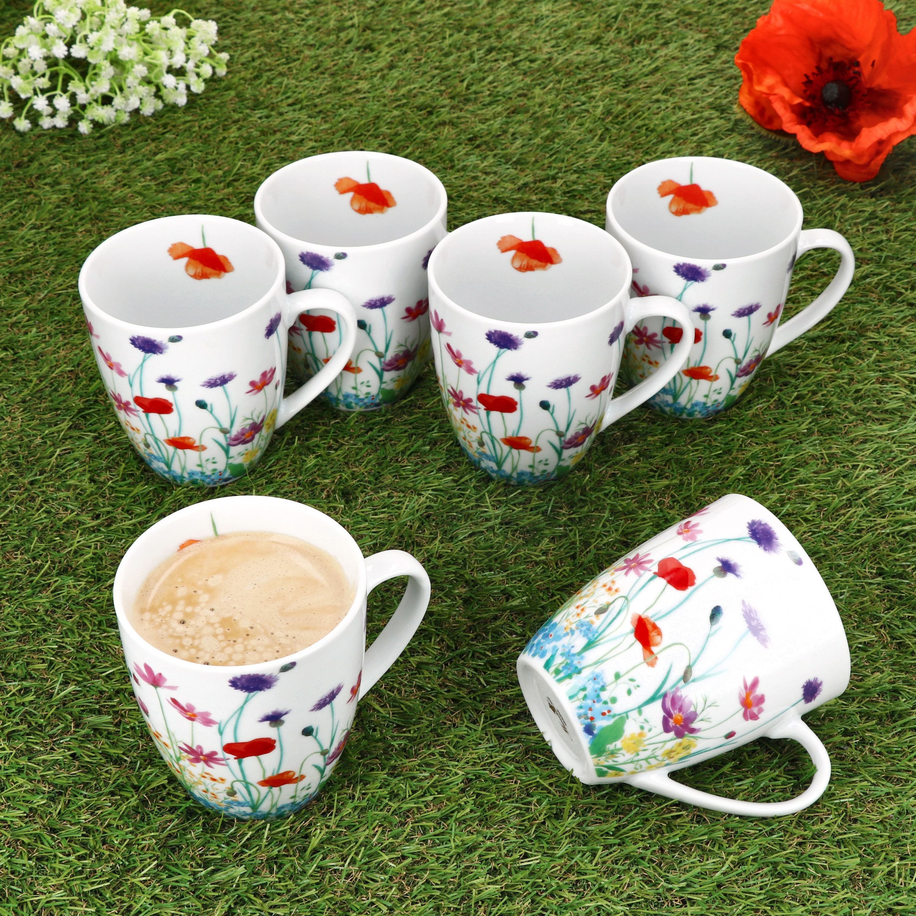 MamboCat Becher 6er Set Marie Kaffeebecher 320ml Porzellan-Tassen 6 Personen Blumen, Porzellan