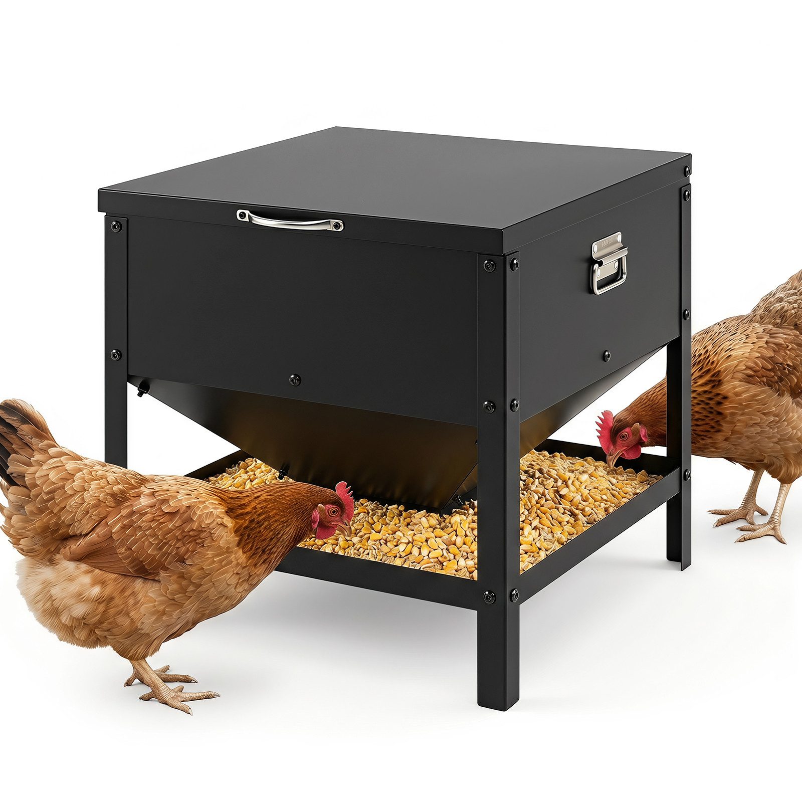 COSTWAY Futterstation Hühnerfütter Hühnerfutterautomat 56L, mit Deckel, für Hühner, Enten, Gänse