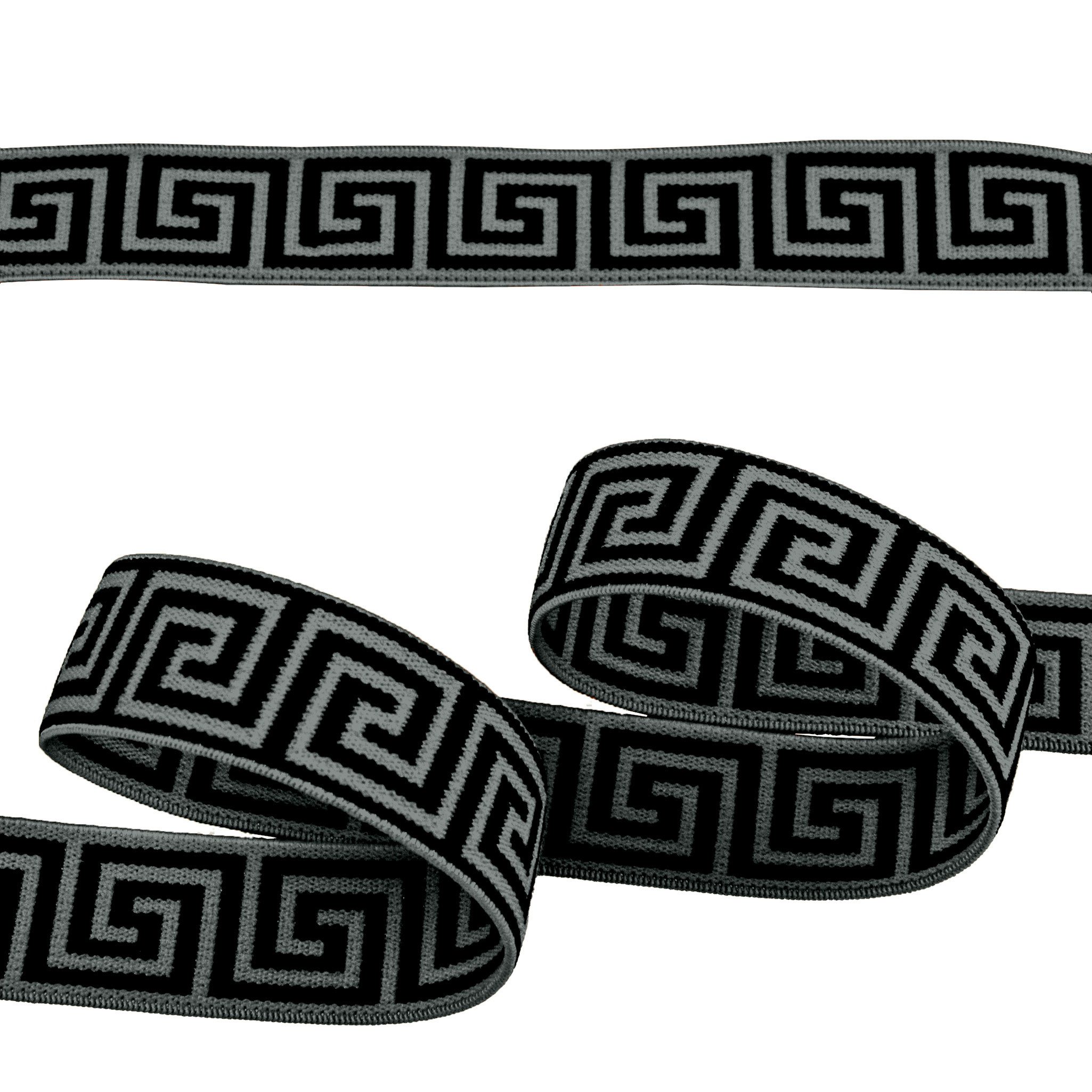 maDDma Gummiband Gummiband mit griechischen Muster ab 1mx25mm Gummilitze Elastisch, grau