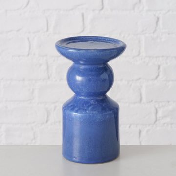 BOLTZE GRUPPE GmbH Kerzenleuchter PERUYA, H 16 cm, Blau, Steingut, für Stabkerzen, (1 St), mit Reaktivglasur
