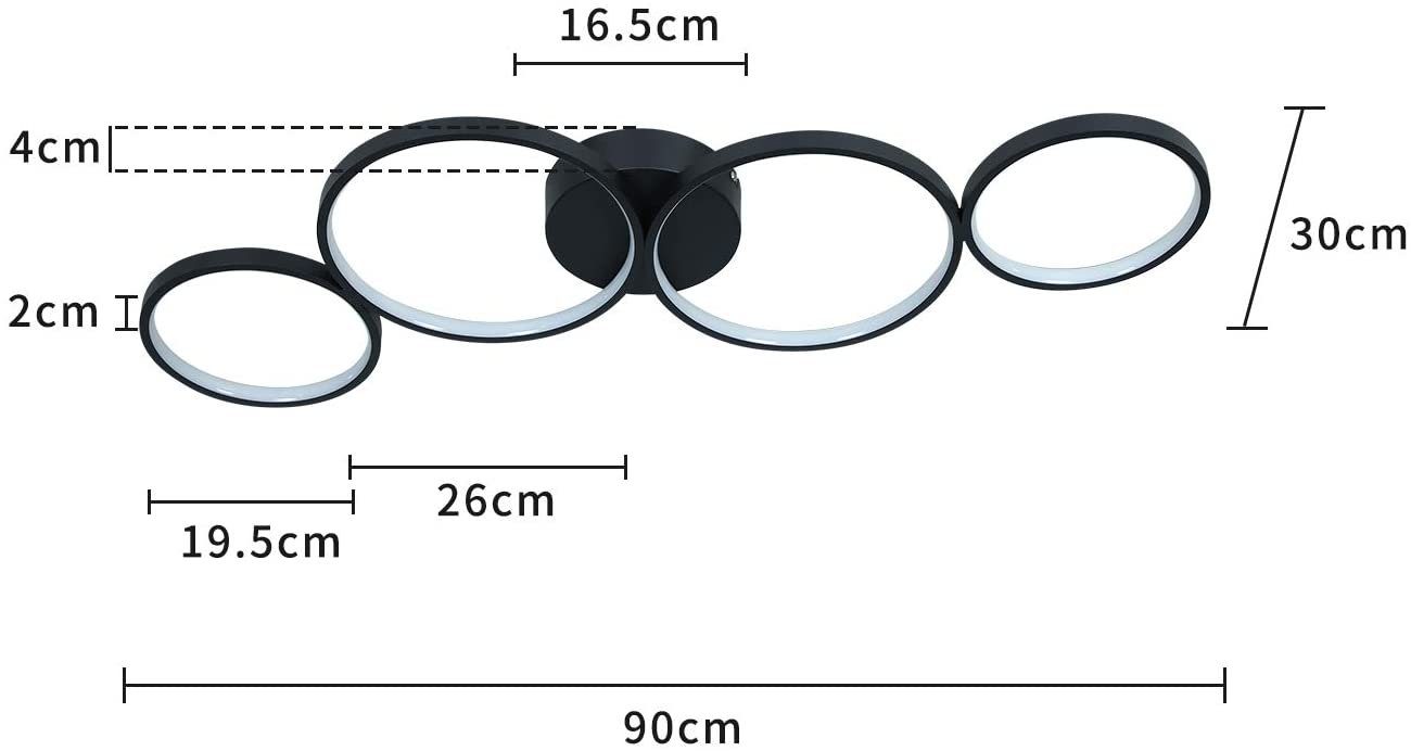 ZMH Deckenleuchte Wohnzimmer Modern 4/5 Flammig Ringoptik Design 37/70W Schlafzimmer, Augenschutz, Einfache Installtion, LED fest integriert, Warmweiß, 89cm Design Bürolampe für Flur Hotel