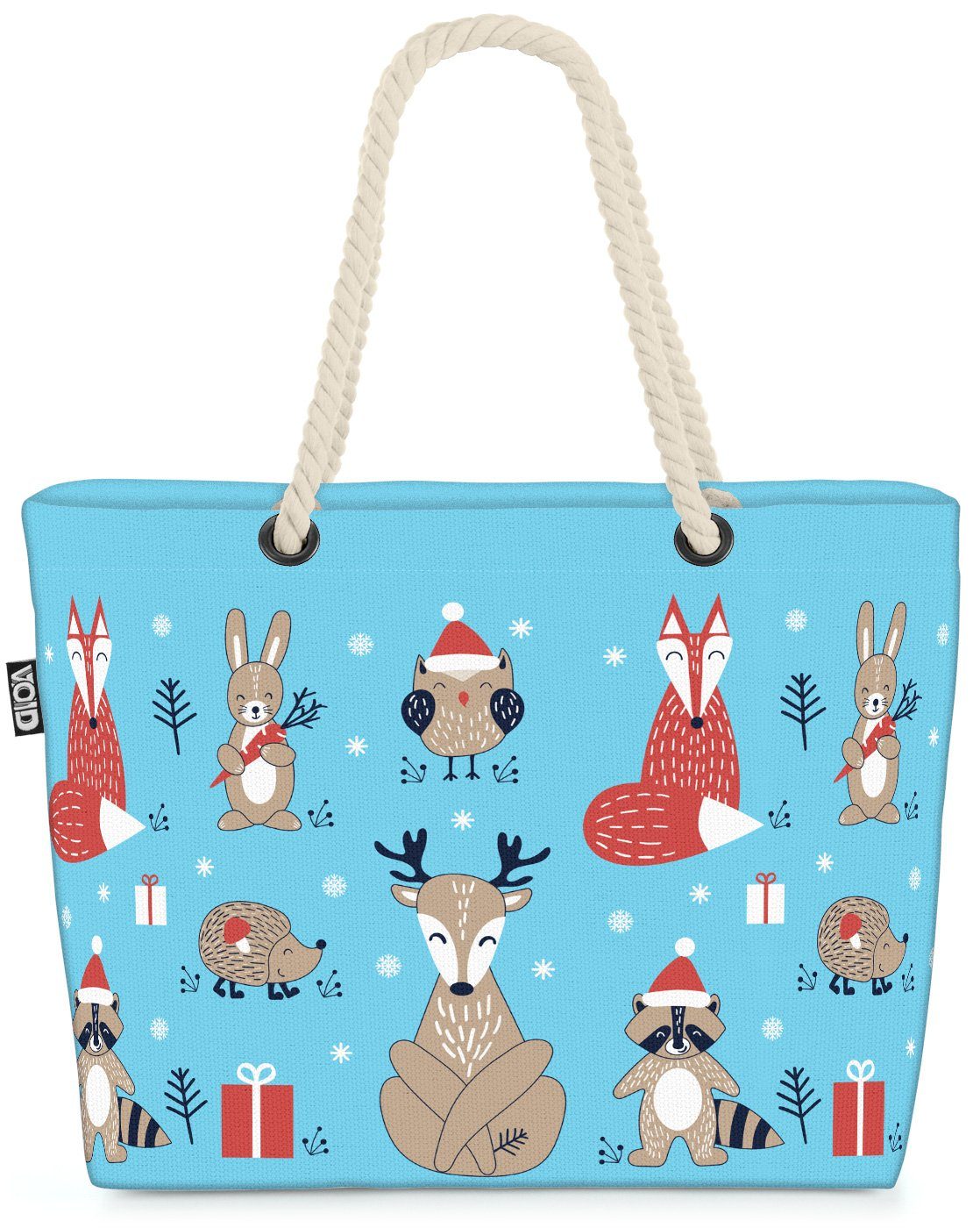 VOID Strandtasche (1-tlg), Weihnachten Tiere Kinder Beach Bag Eule Fuchs Hase Reh Rentier Kinder Winter