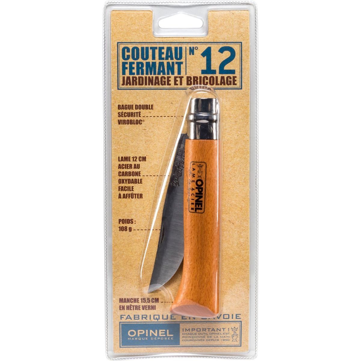 Opinel Universalmesser No. 12 Carbonklinge mit Holzgriff