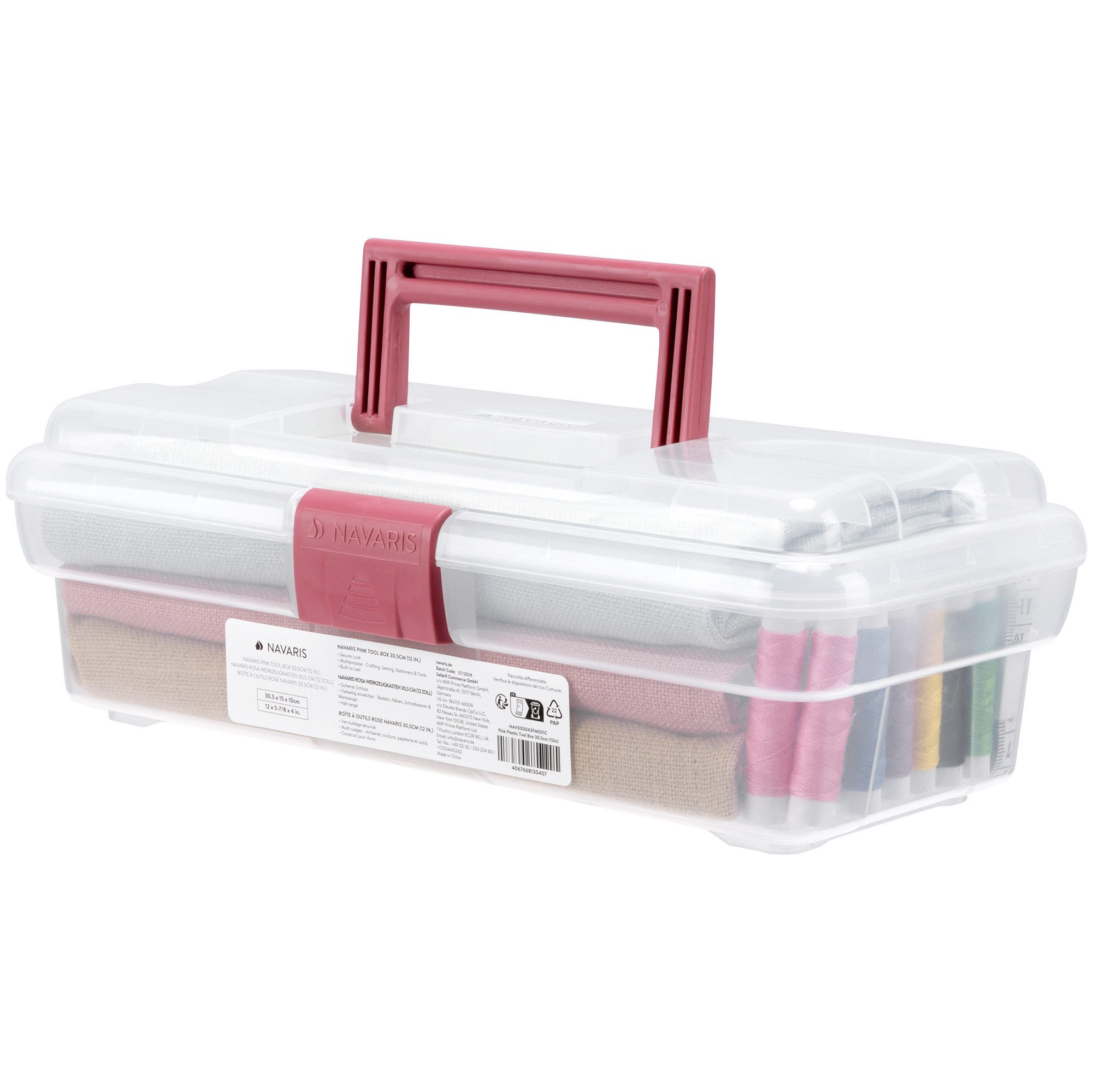 Navaris Werkzeugbox Bastelkiste Aufbewahrungskoffer - Schuhputzkasten Nähbox Bastelbox (1 St), Werkzeugkoffer pink - 30,5cm - Nähkasten Bastelbox Bastelkoffer leer