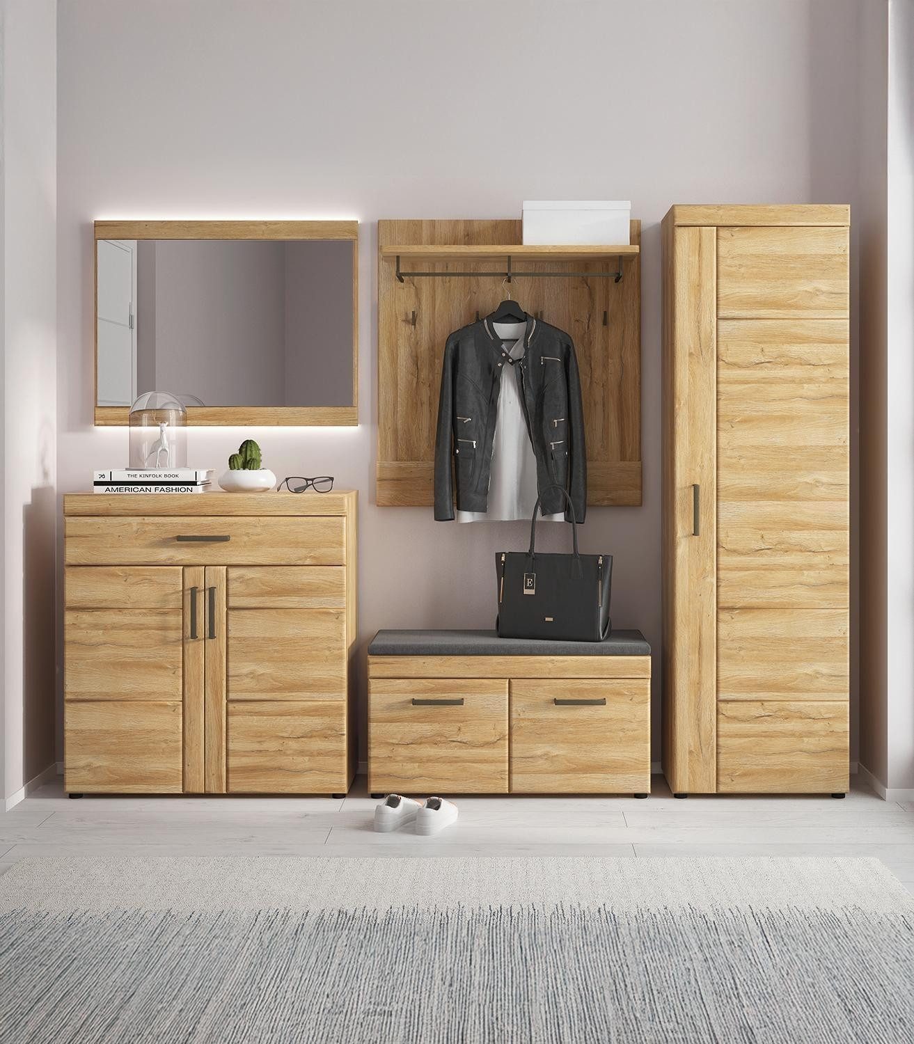Meble Wójcik Schuhschrank CORTINA, Grandson Eiche Dekor, MDF, 2 Türen, 1 Schublade, Soft-Close-Funktion, B 93 x H 100 x T 38 cm