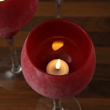 MARELIDA Windlicht Kerzenhalter Kelch FROST Glas 3 Höhen Windlicht satiniert rot 3er Set (3 St)