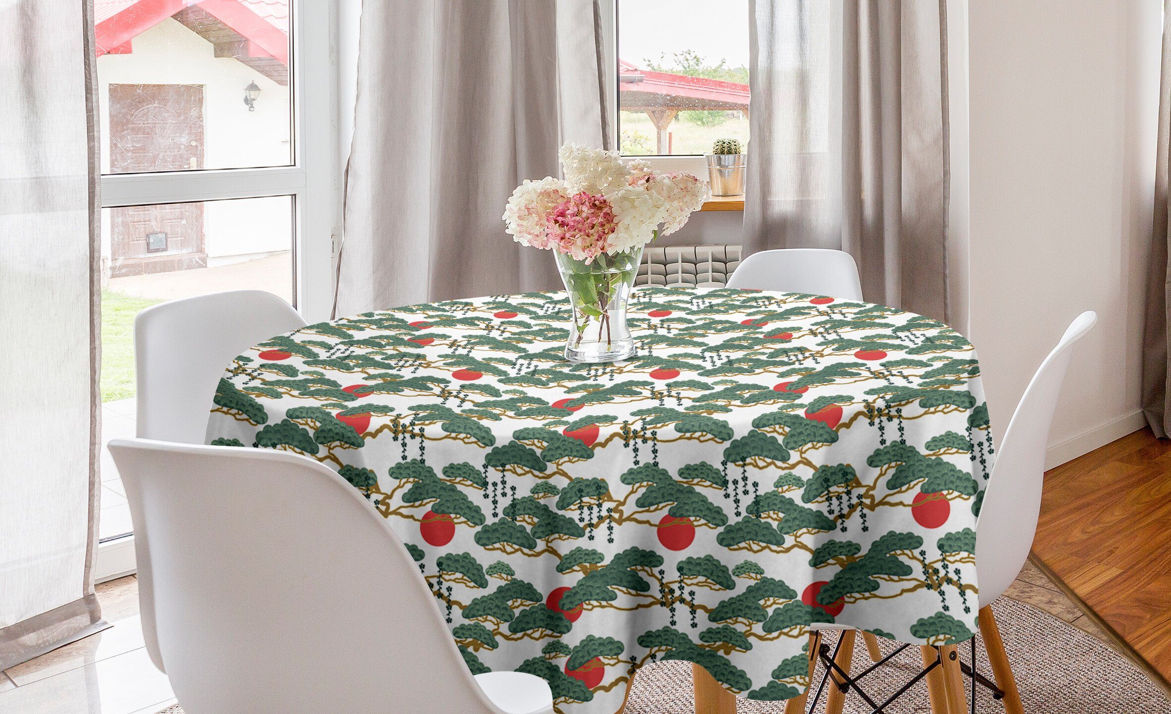 Abakuhaus Tischdecke Kreis Tischdecke Abdeckung für Esszimmer Küche Dekoration, Ethnisch Japanisches Muster Sun