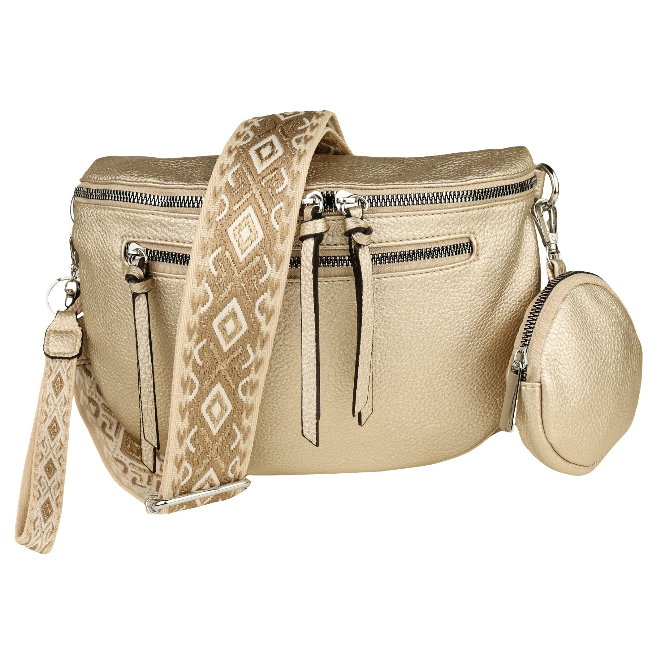 Crossbody und Bauchtasche 1x Anlass, Damen Bohemian Leder 1x Gold jeden Schulterriemen Schlüsselband 30x20x9cm Bag, für Umhängetasche, Taschen, gemusterten& Brusttasche, Münzenbeutel), MIRROSI (dazu verstellbaren Veganes (Schultertasche