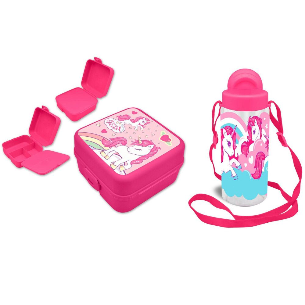 Kids Euroswan Lunchbox Sweet Einhorn Unicorn 2tlg. Lunch Set Brotdose plus Trinkflasche, Kunststoff, (2-tlg., Spar-Set)