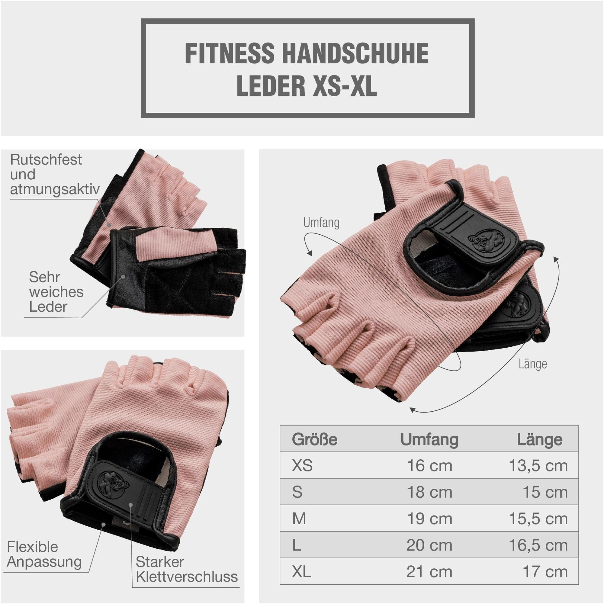 GORILLA SPORTS Trainingshandschuhe Farbwahl Rosa - Handschuhe Fitness - Sporthandschuhe Leder, XS/S/M/L/XL