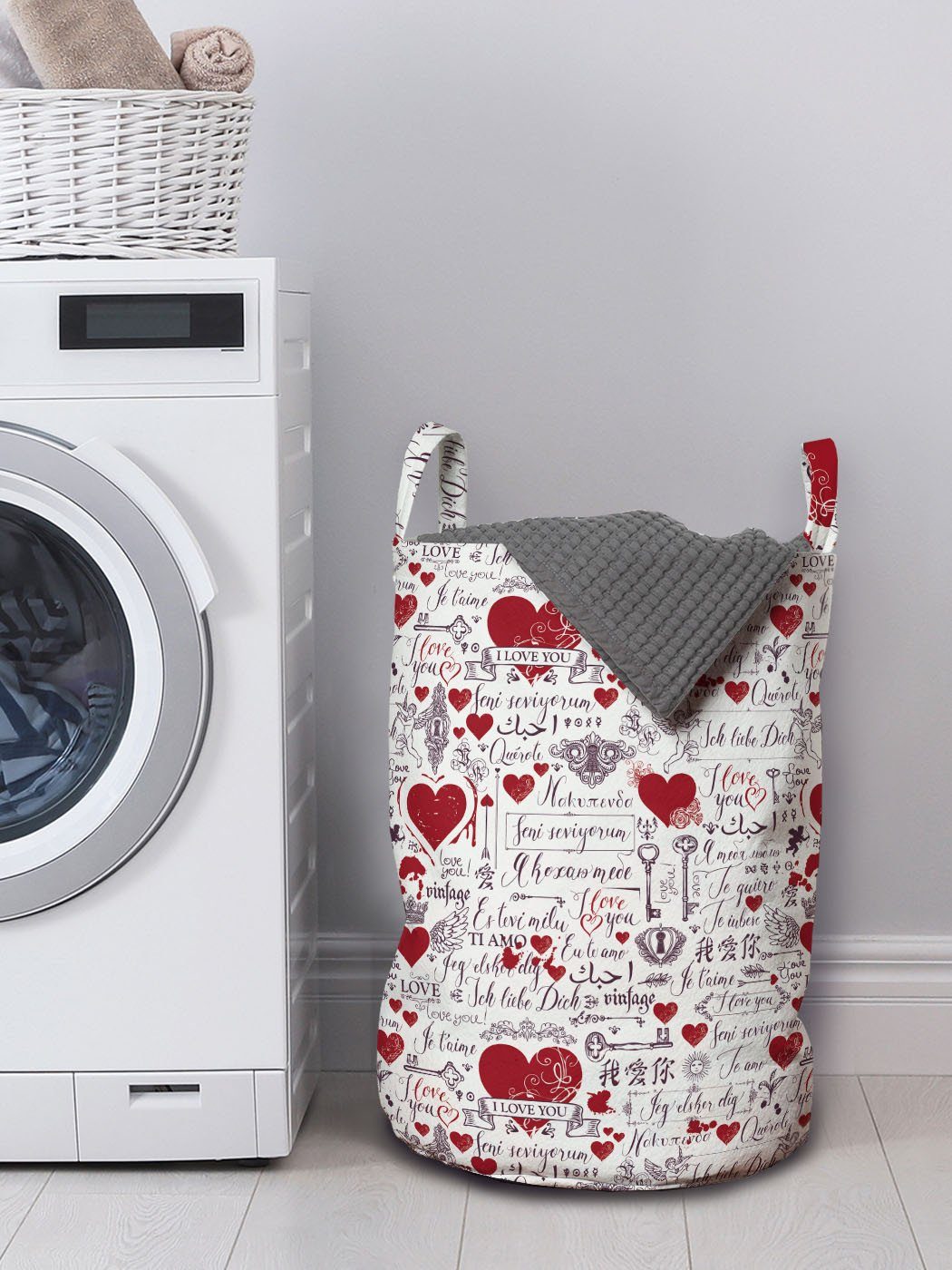 Abakuhaus Wäschesäckchen Wäschekorb mit liebe dich Griffen Valentine für Ich Waschsalons, Lingo Kordelzugverschluss Vintage