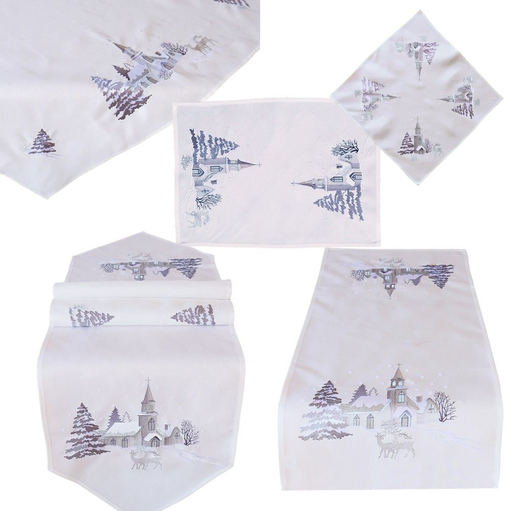 matches21 HOME & HOBBY Tischdecke Tischläufer SASKIA Dorf im Winter weiß si günstig online kaufen