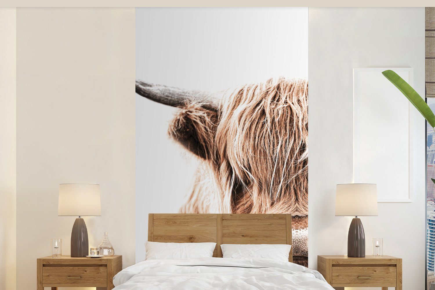 MuchoWow Fototapete Schottischer Highlander - Kuh - Tiere, Matt, bedruckt, (2 St), Vliestapete für Wohnzimmer Schlafzimmer Küche, Fototapete